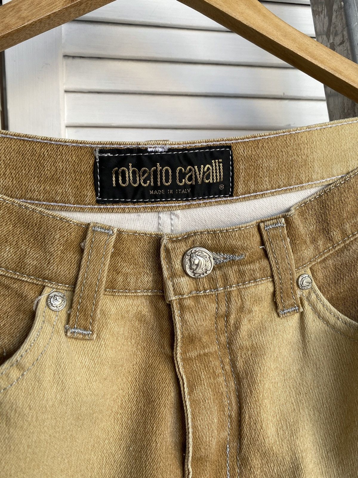Roberto Cavalli × Vintage Roberto Cavalli Sand Wash Jeans Logo Metal Buttons & Sunset Size 29" - 7 Thumbnail