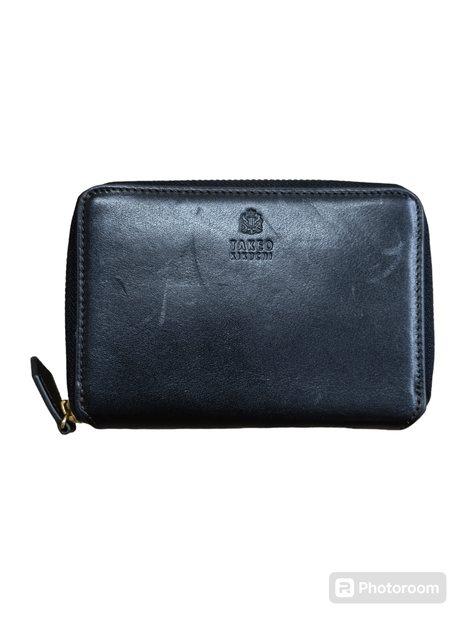 TAKEO KAKUCHI LEATHER ROUND ZIP BIFOLD WALLET