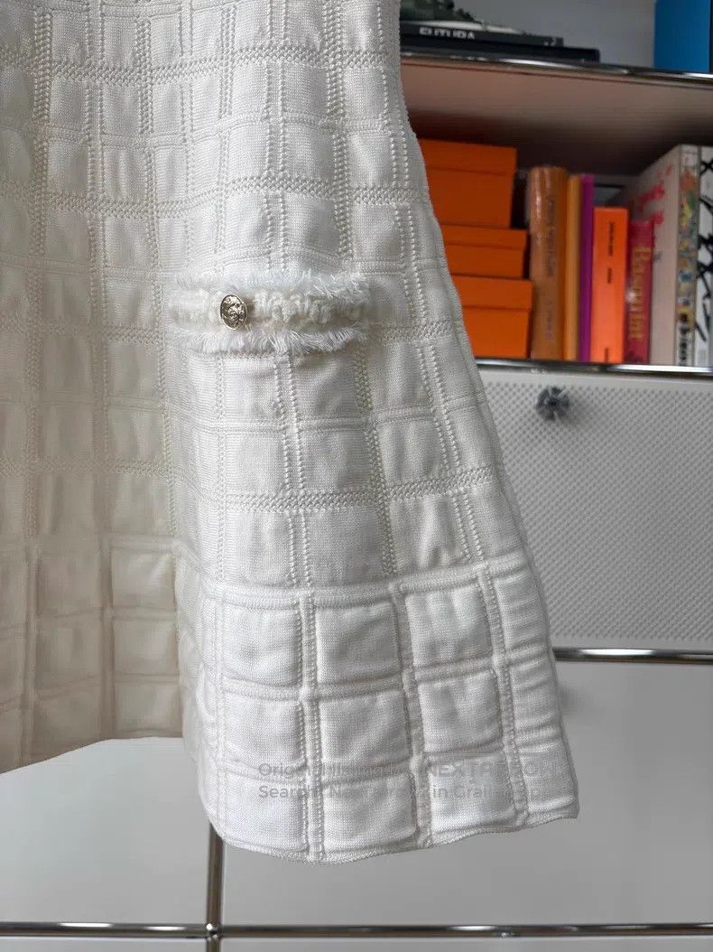 Chanel Chanel 25B super white velvet tassel plaid strap dress Size XXS / US 00 / IT 34 - 3 Thumbnail