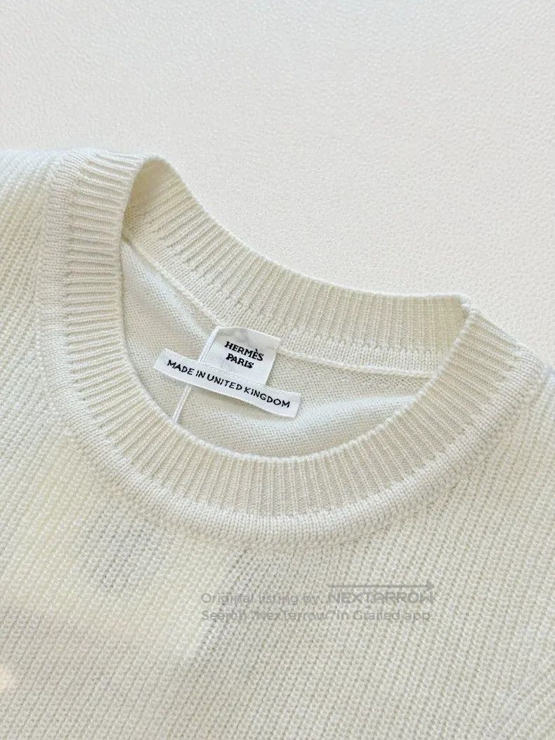 Hermes Hermes Ivory Short Sleeve Knit, 100% Cashmere Size S / US 4 / IT 40 - 5 Thumbnail