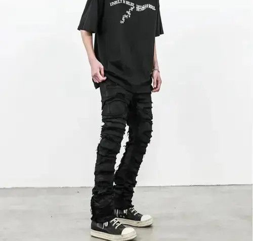 Jean Skinny Denim Jeans Heavy Destruction Ripped Size US 32 / EU 48 - 2 Thumbnail