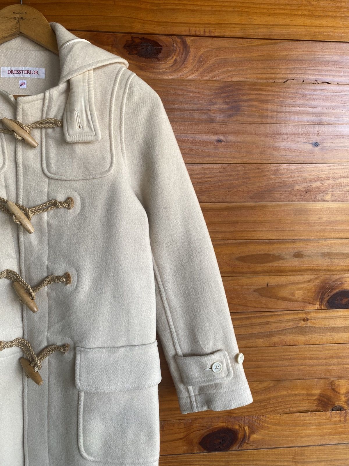 DRESSTERIOR Vintage DRESSTERIOR Cream Duffle Coat Hooded Wool Blend Size XS / US 0-2 / IT 36-38 - 6 Thumbnail