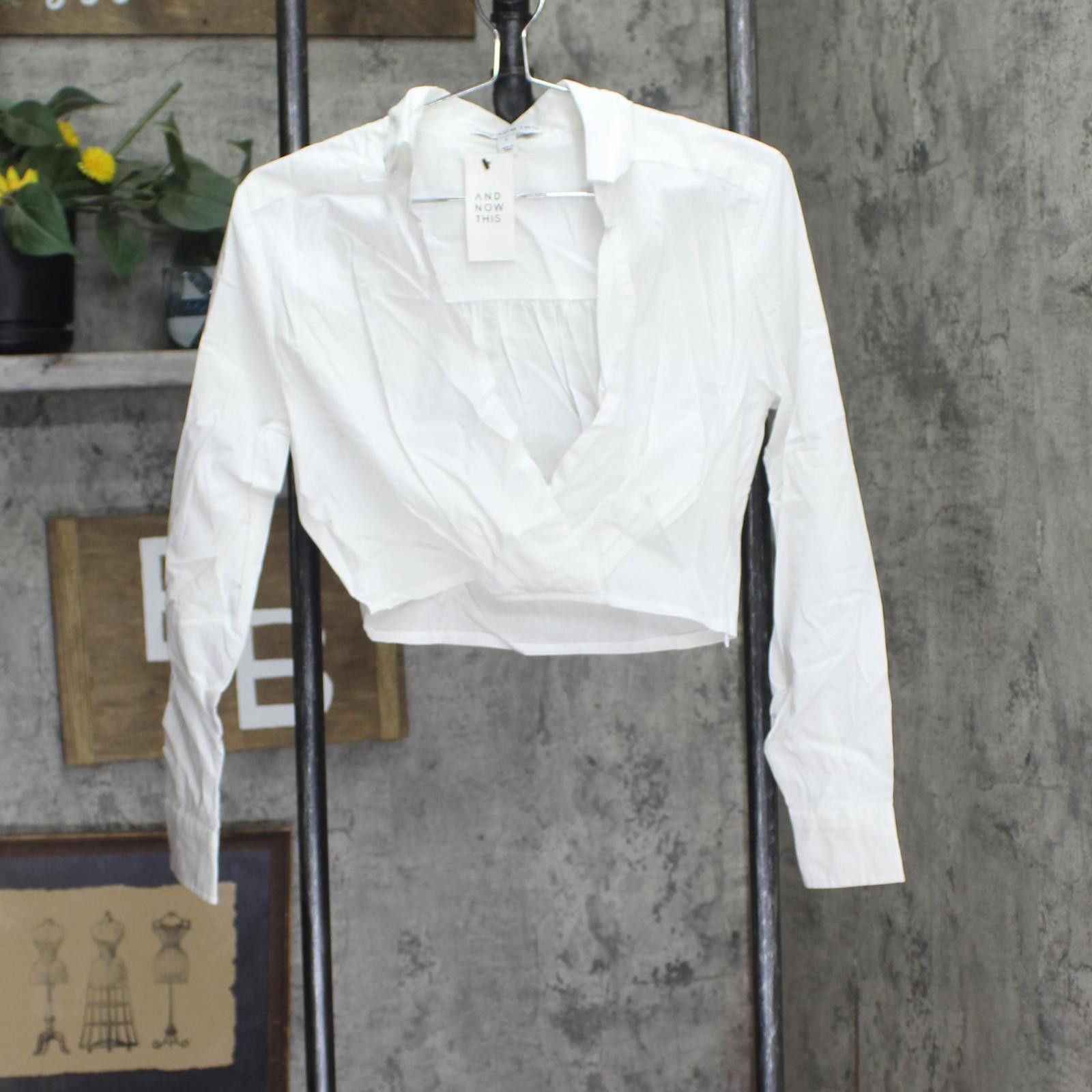 Other Nwt And Now This Faux Wrap Poplin Shirt Bright White S Size S / US 4 / IT 40 - 1 Thumbnail