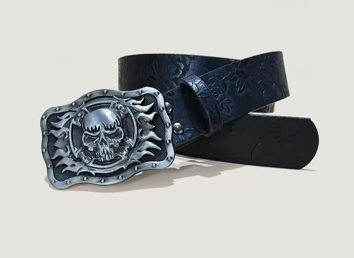Other Unisex Trendy Gothic Punk Fire Skulls Buckle Rose Belt Size ONE SIZE - 2 Thumbnail