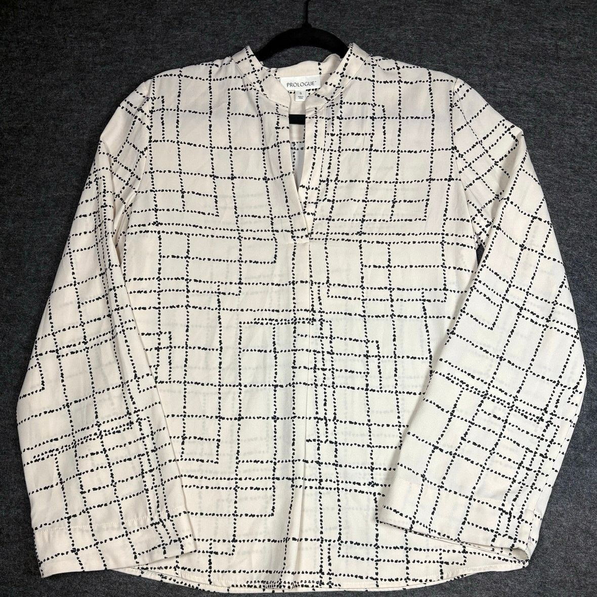 Other Prologue White Black Grid Blouse Long SleeveTop #0462 Size S / US 4 / IT 40 - 1 Thumbnail