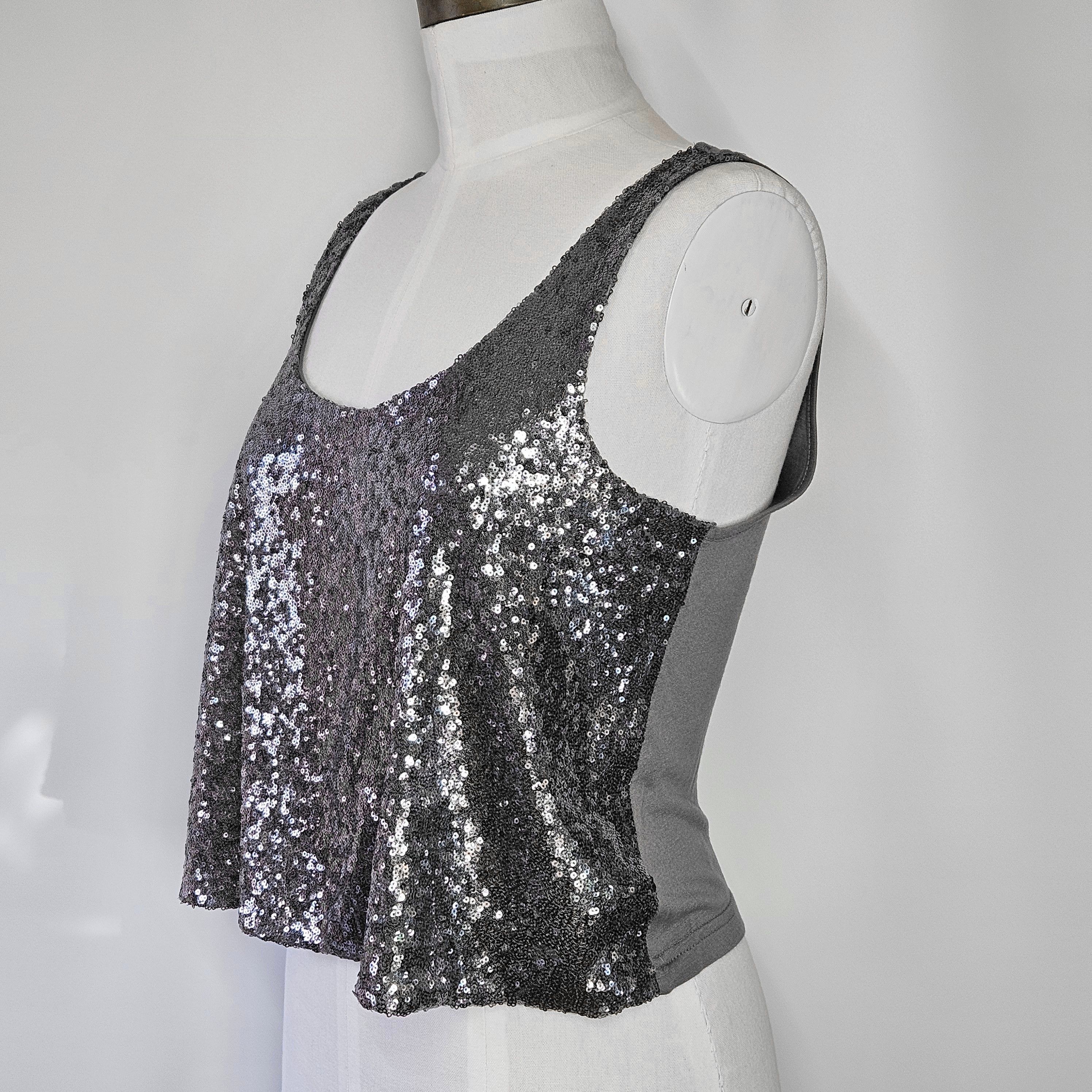 Guess Guess Size M Tank Top Silver Sequin Crop Cami Grey Jersey Size M / US 6-8 / IT 42-44 - 10 Thumbnail