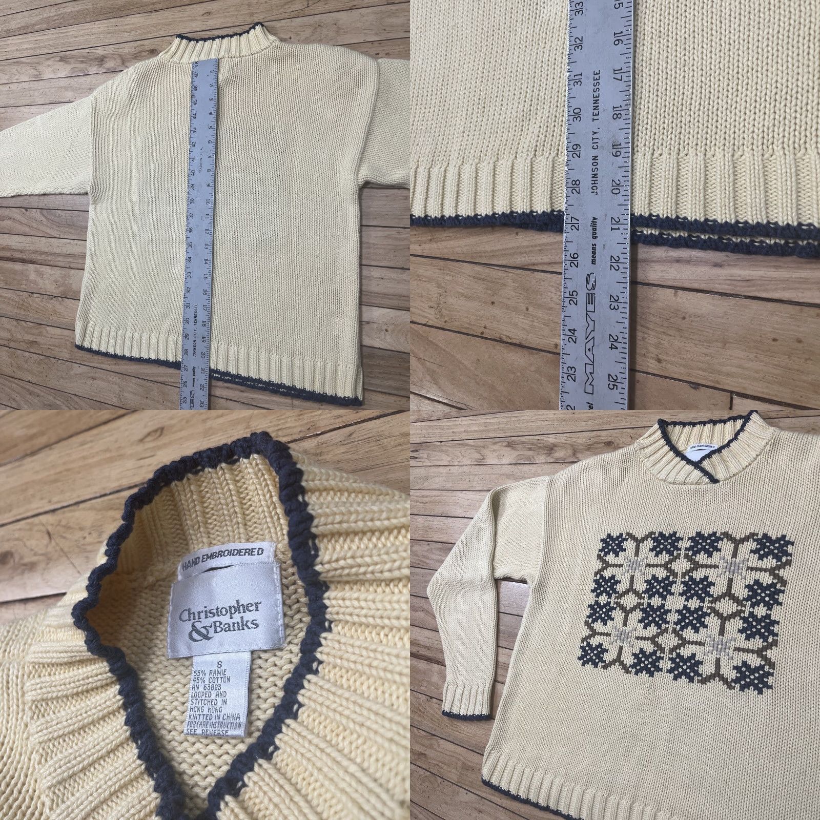 Vintage VINTAGE CHRISTOPHER & BANKS Sweater Women S Pullover Knit 90s Hand Embroidered Snowflake Shawl Neck Yellow Holiday Winter Cabin Snowflake Womens Size S / US 4 / IT 40 - 8 Thumbnail