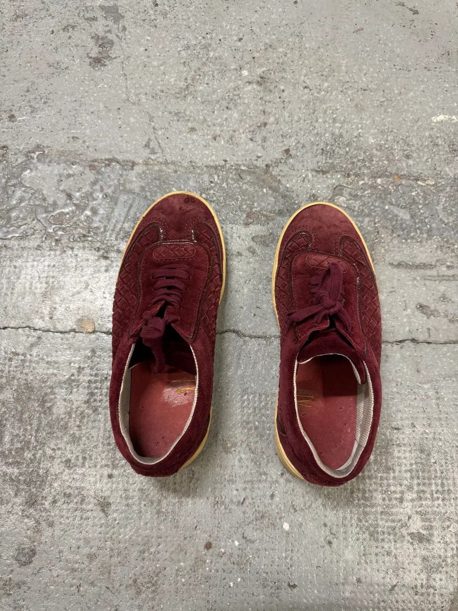 Bottega Veneta Bottega Veneta Intrecciato Woven Suede Bordeaux Leather Low Sneakers Size US 7 / EU 40 - 7 Thumbnail