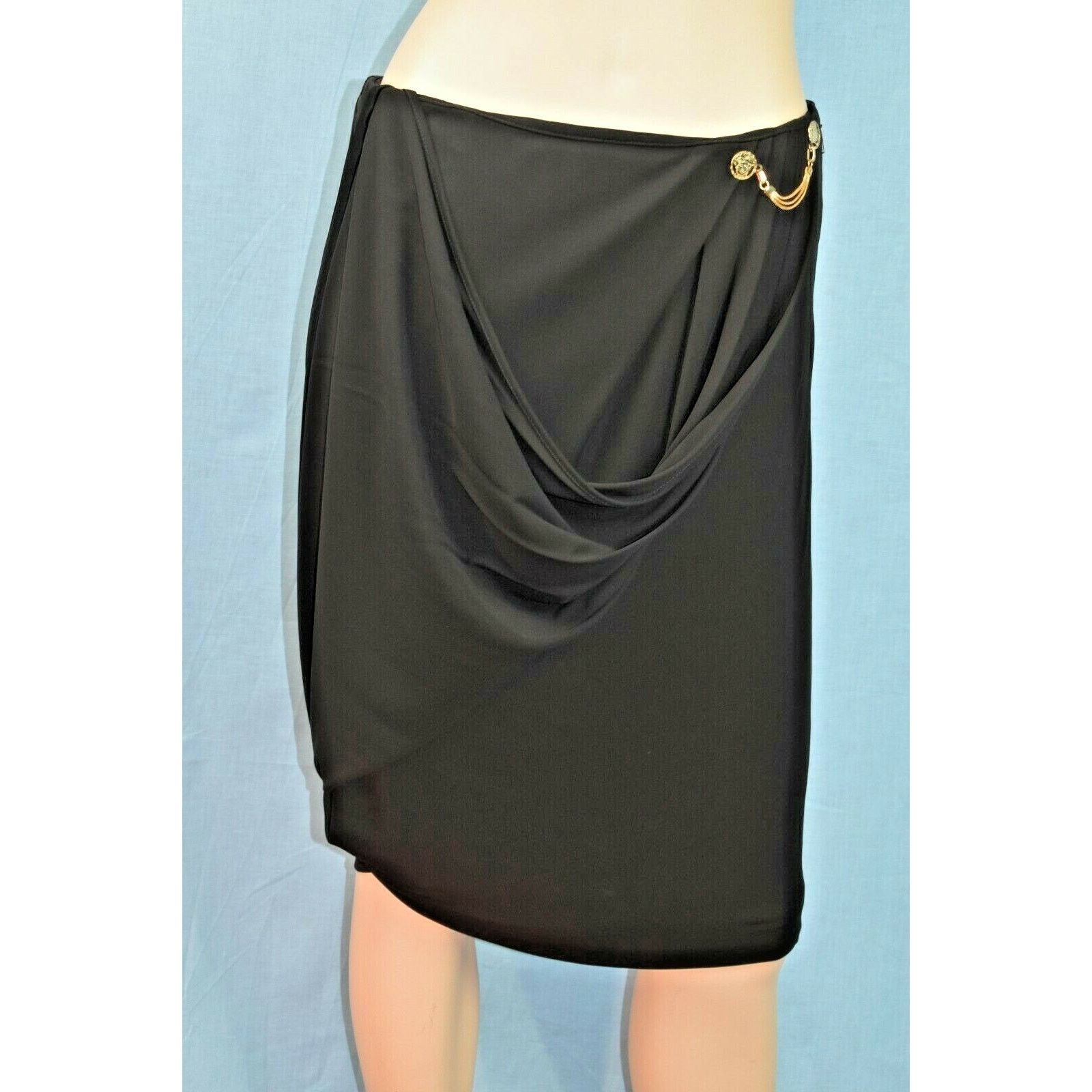 Versace VERSACE BLACK SILK ZIP GOLD MEDUSA CHAIN MIDI SKIRT 40 ITALY Size 27" / US 4 / IT 40 - 1 Thumbnail