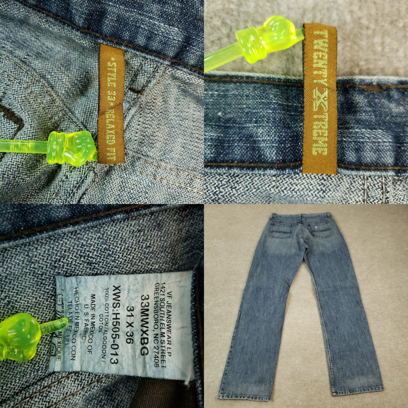 Vintage Twenty X Jeans Mens 33x35 Blue Denim Straight Leg Regular Fit Cotton 5 Pocket Size US 33 - 8 Thumbnail