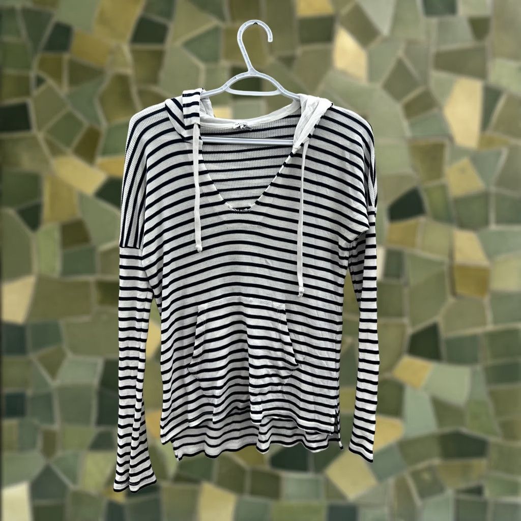 Splendid Small White Black Striped Long Sleeve Hooded Thin Womens Shirt Splendid Size S / US 4 / IT 40 - 1 Thumbnail