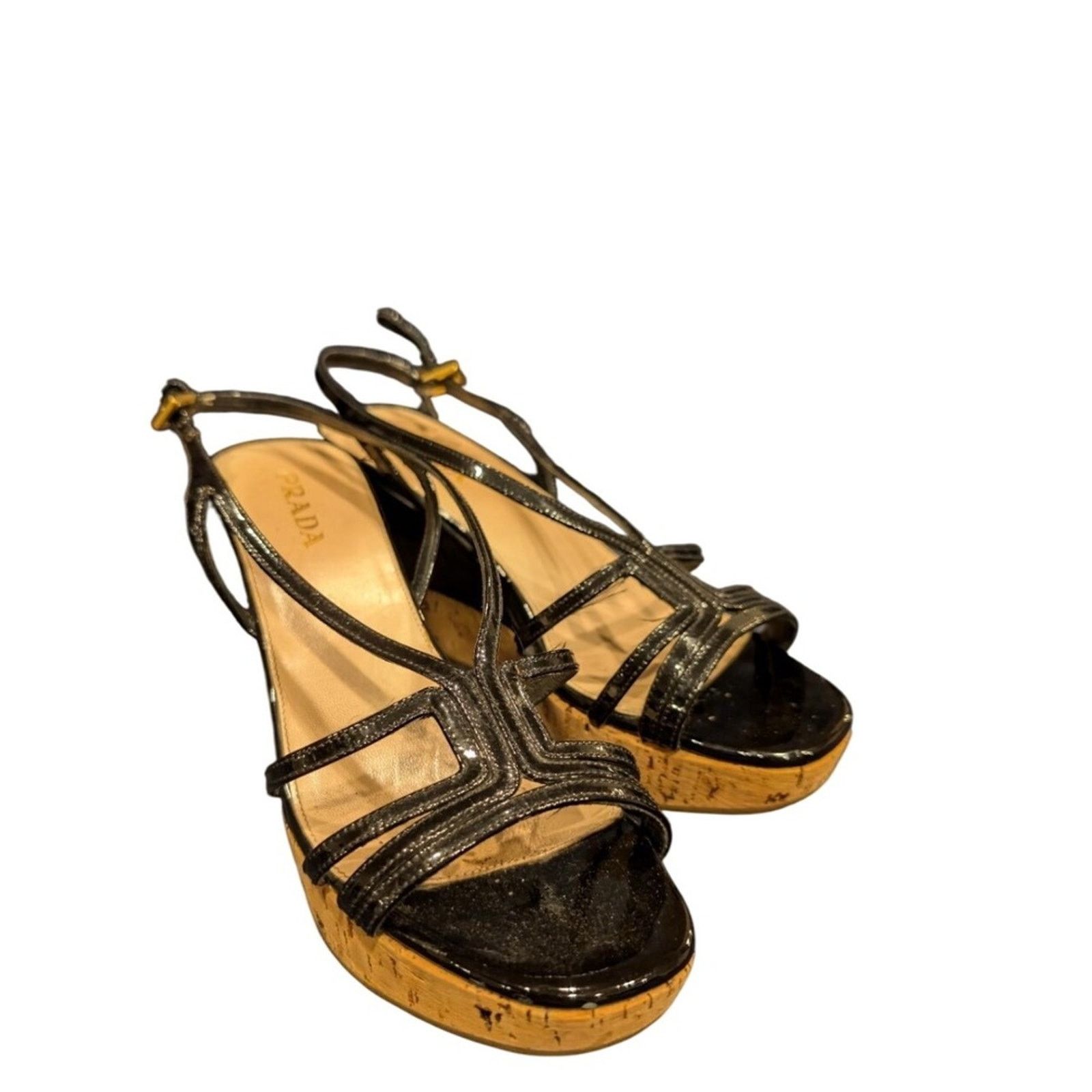 Prada Prada black patent leather cork wedge sandals, made in Italy Size US 8 / IT 38 - 2 Thumbnail