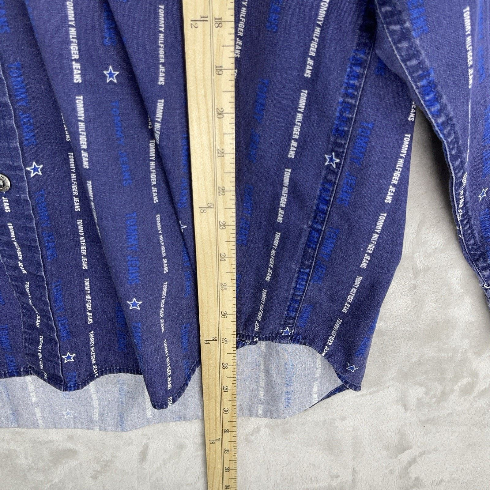 Tommy Hilfiger Vtg 90s Tommy Jeans AOP Monogram Denim Shirt Fade Wash Rare Size US L / EU 52-54 / 3 - 10 Thumbnail