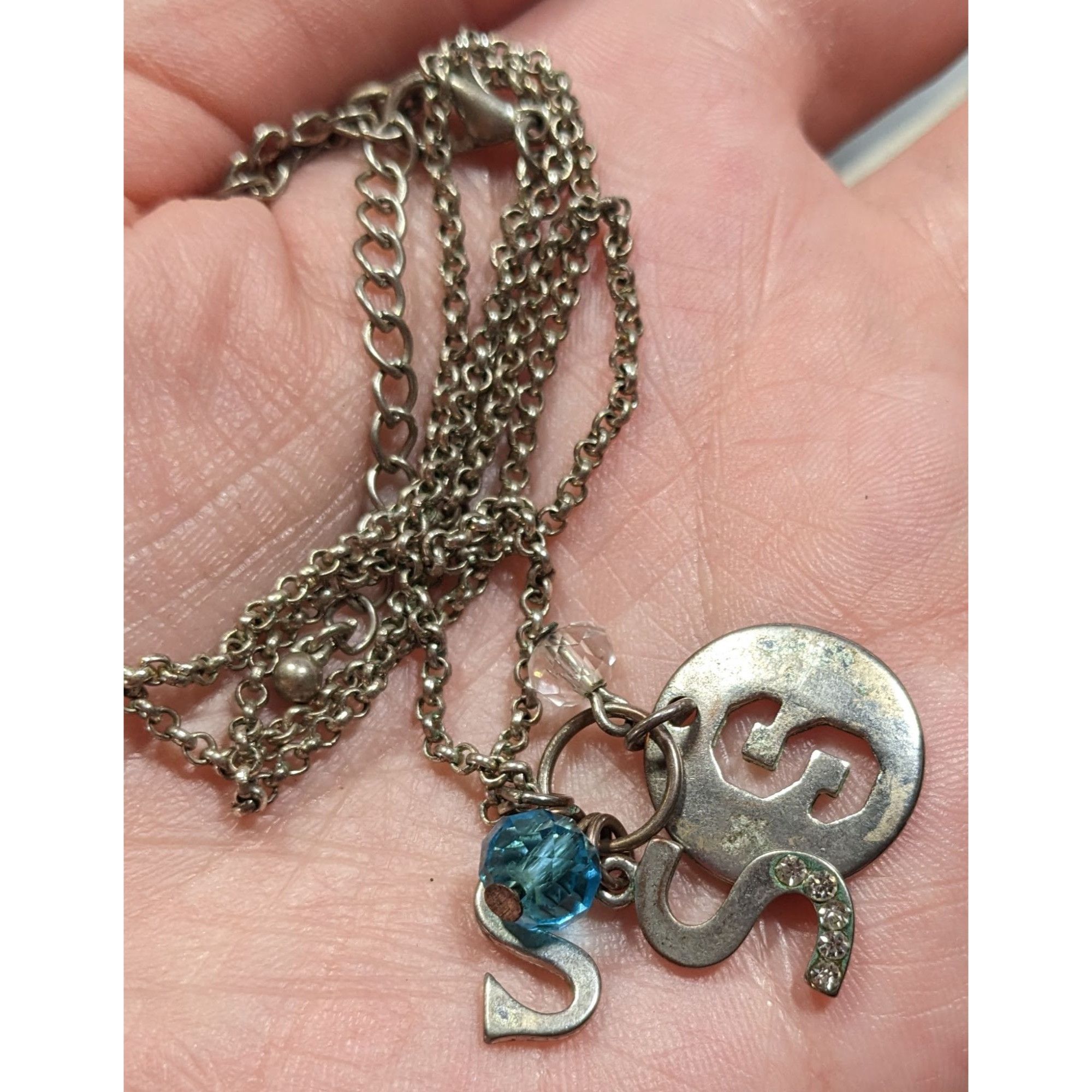 Other S Initial Charm Necklace Silver Tone With Blue Bead Accent Size ONE SIZE - 4 Thumbnail