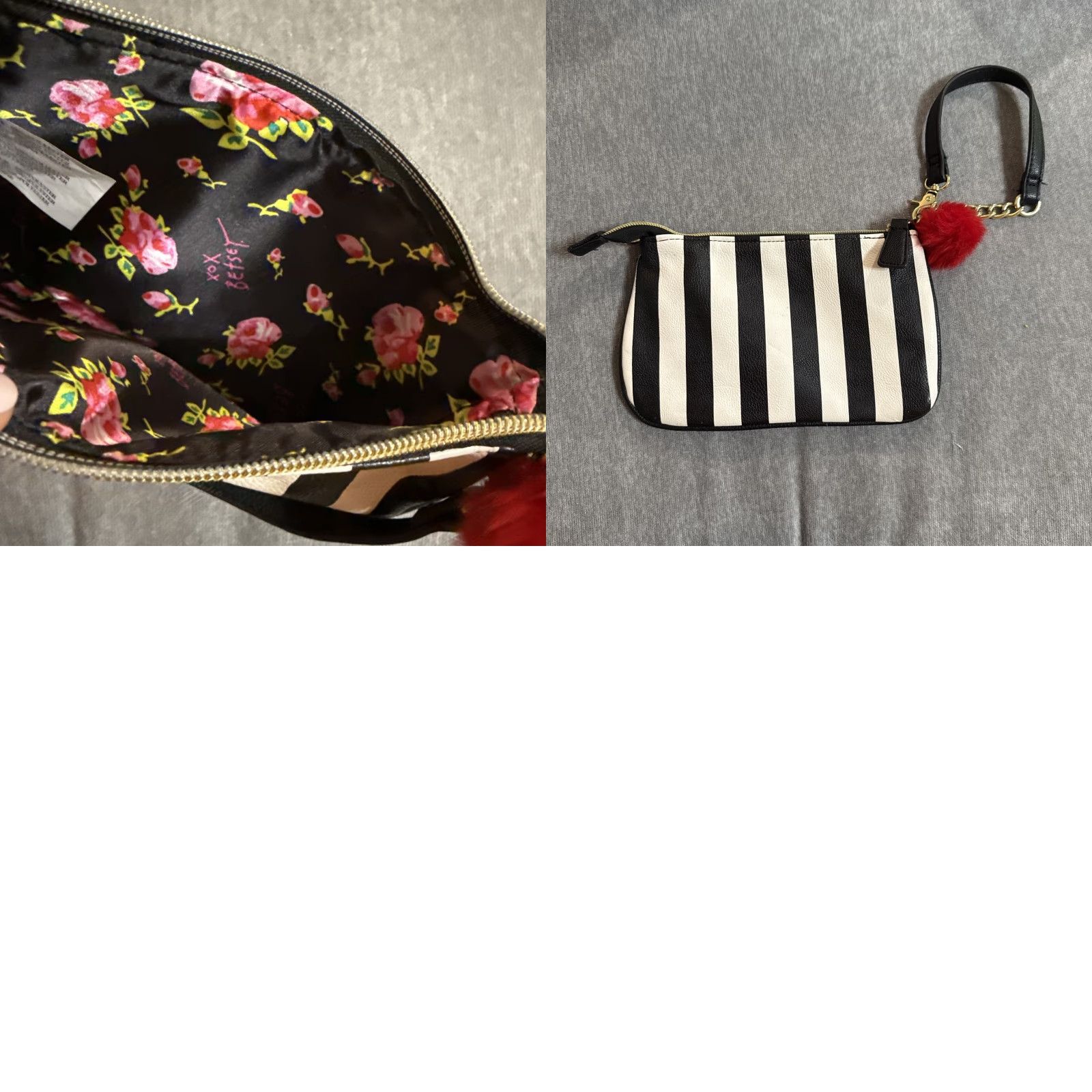 Betsey Johnson Betsey Johnson Striped Shoulder Bag Purse Small Red Furry Wristlet Gold Chain Crossbody Women Bag Size ONE SIZE - 8 Thumbnail