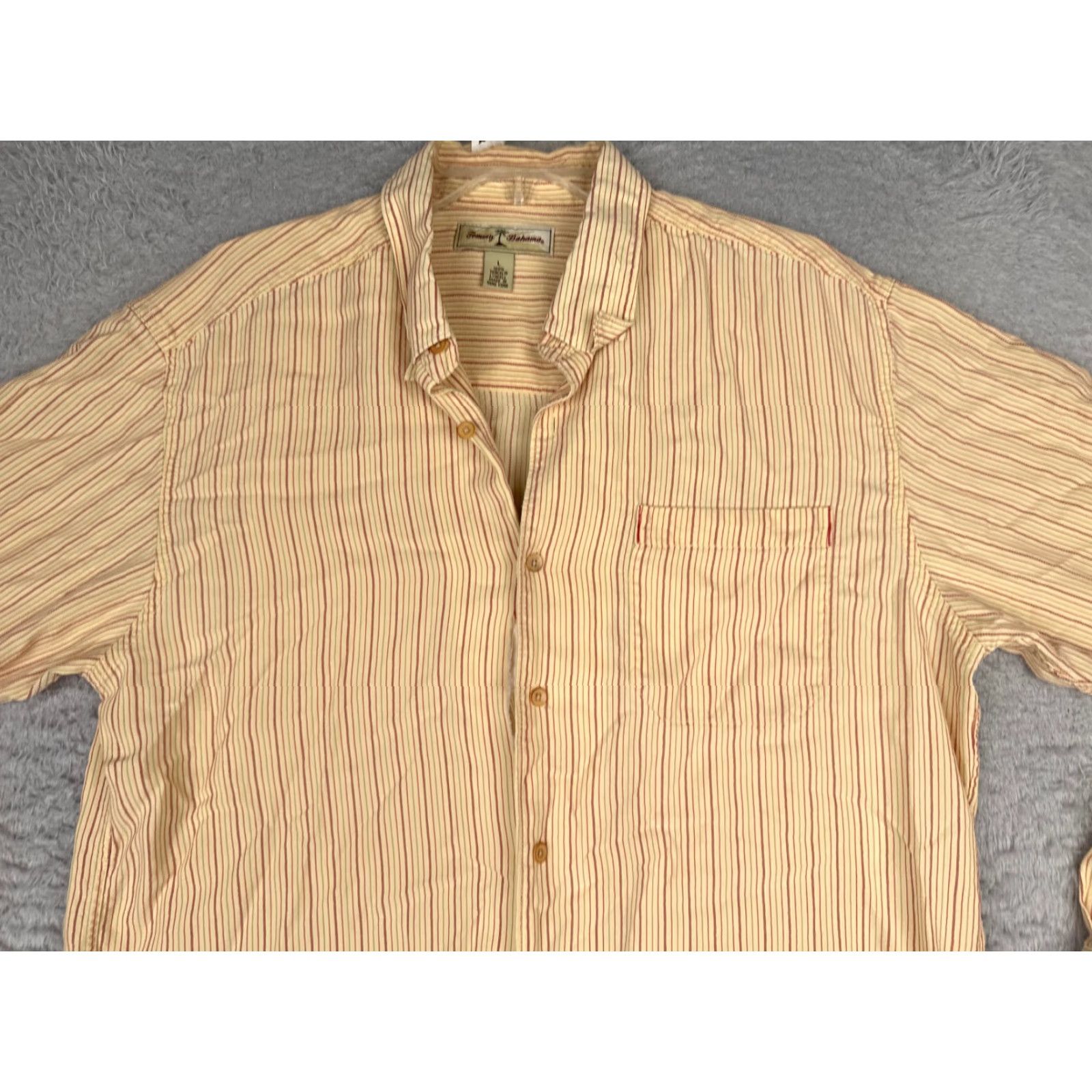 Tommy Bahama Tommy Bahama Shirt Men Large Yellow Button-Up Vertical Stripe 100% Tencel Slim Fit Casual Beach Aloha Size US L / EU 52-54 / 3 - 4 Thumbnail