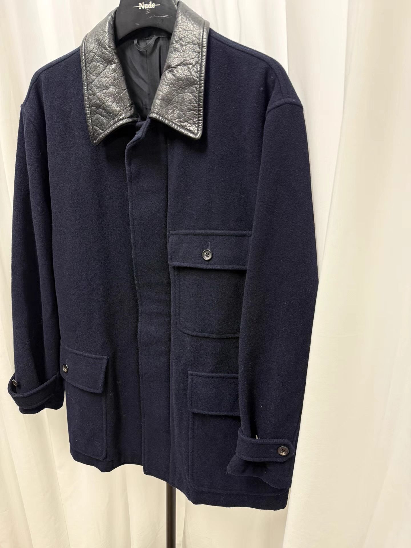 Comme des Garcons Homme CDG Homme 1991AW Leather Collar Wool Coat K20 Size US M / EU 48-50 / 2 - 2 Thumbnail