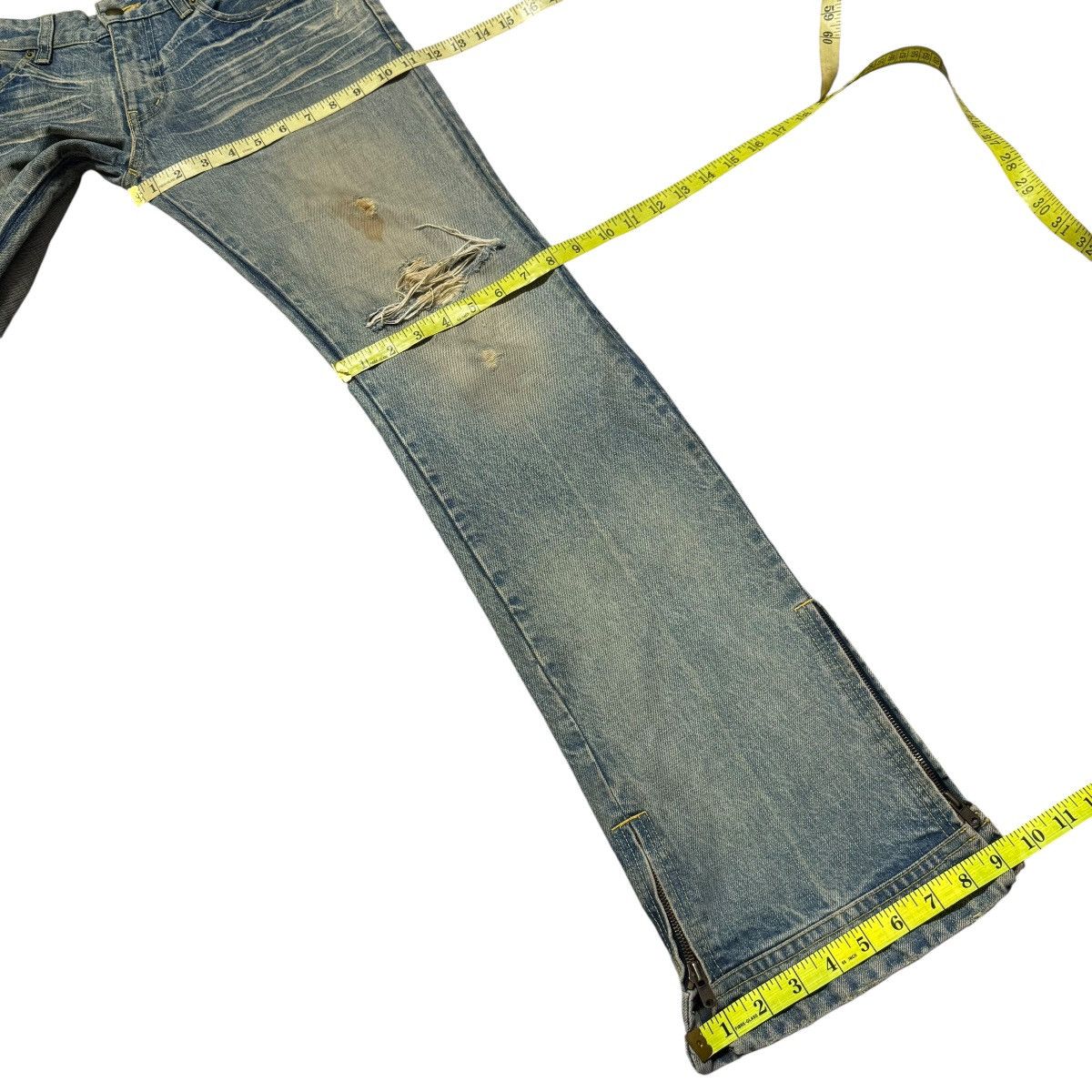 Japanese Brand Rico Mudwash Denim Flare Jeans Distressed Size US 33 - 20 Thumbnail