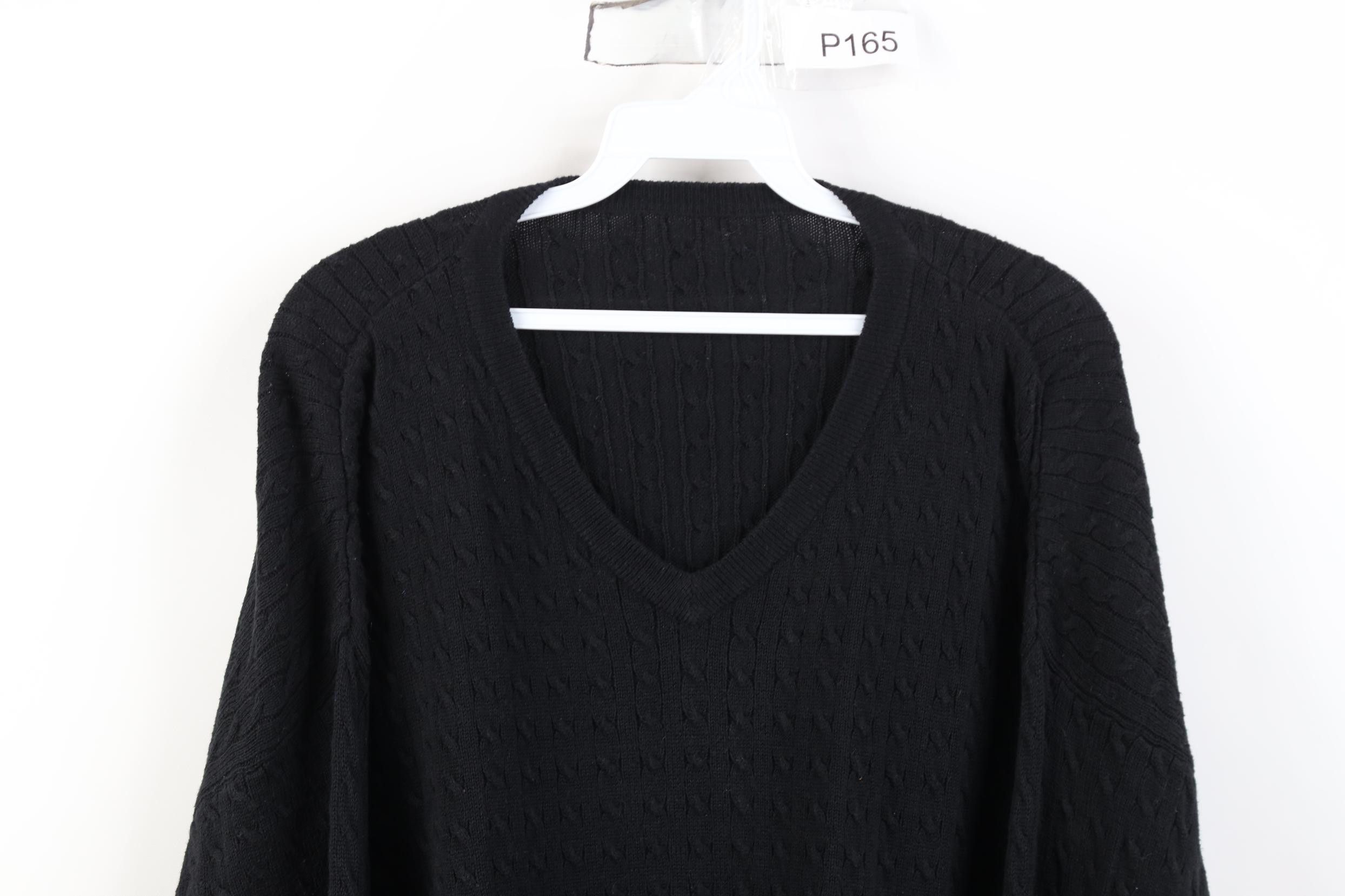 Vintage Vintage 90s Streetwear Cable Knit V-Neck Sweater Black Size US XL / EU 56 / 4 - 2 Thumbnail