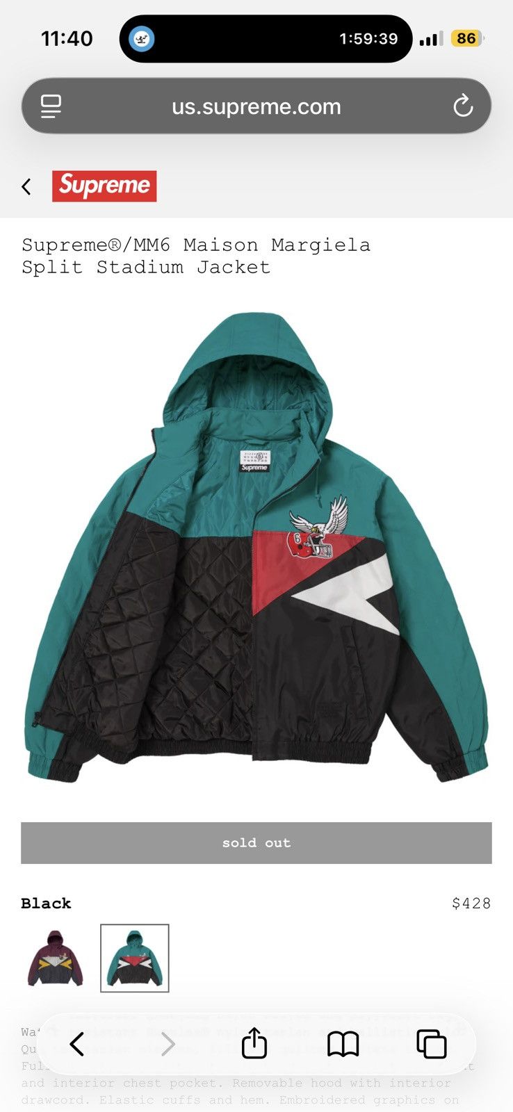 Maison Margiela × Supreme Supreme®/MM6 Maison Margiela Split Stadium Jacket XL Size US XL / EU 56 / 4 - 8 Thumbnail