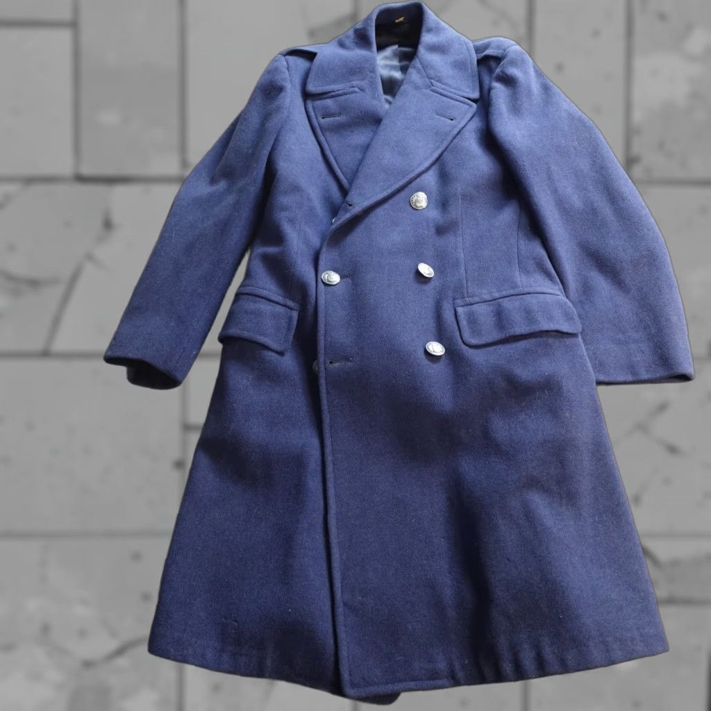 Vintage VINTAGE Circle Clothing Coat Overcoat 38L Blue Wool 100% Solid 1950 Made in USA Men Size US XXS / EU 40 - 1 Thumbnail