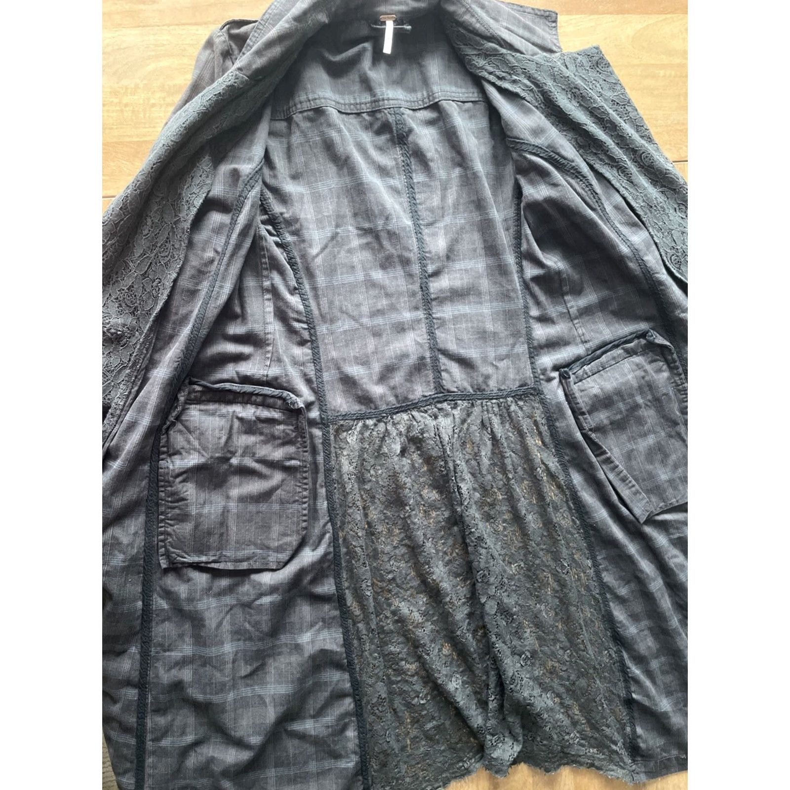 Free People Free People Duster Jacket Gray Twill/Lace Trench Coat Long Sleeve Button Pockets Woman 4 Vintage? No Size S / US 4 / IT 40 - 4 Thumbnail