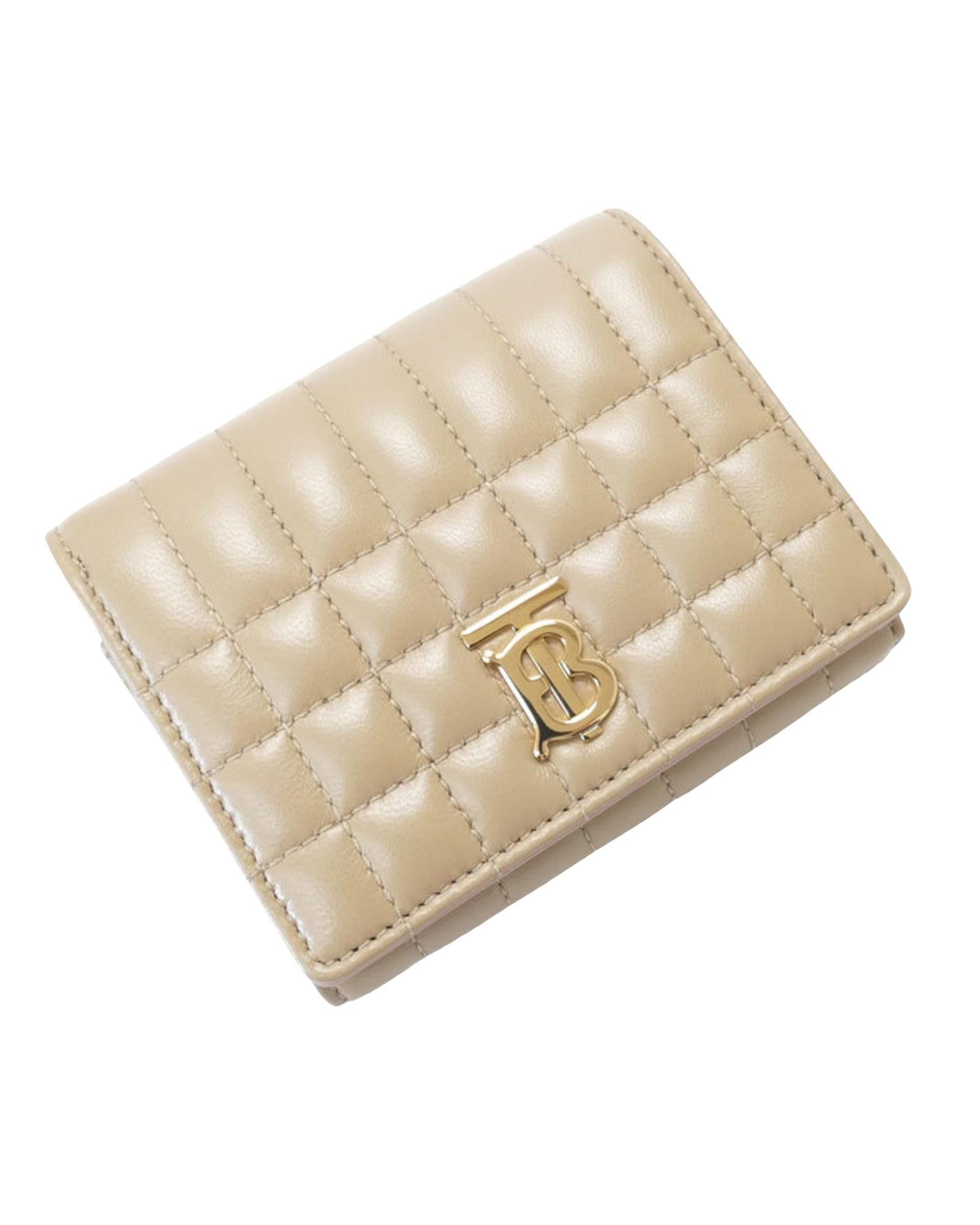 image of Burberry Sophisticated Beige Leather Tri-Fold Wallet, Women's