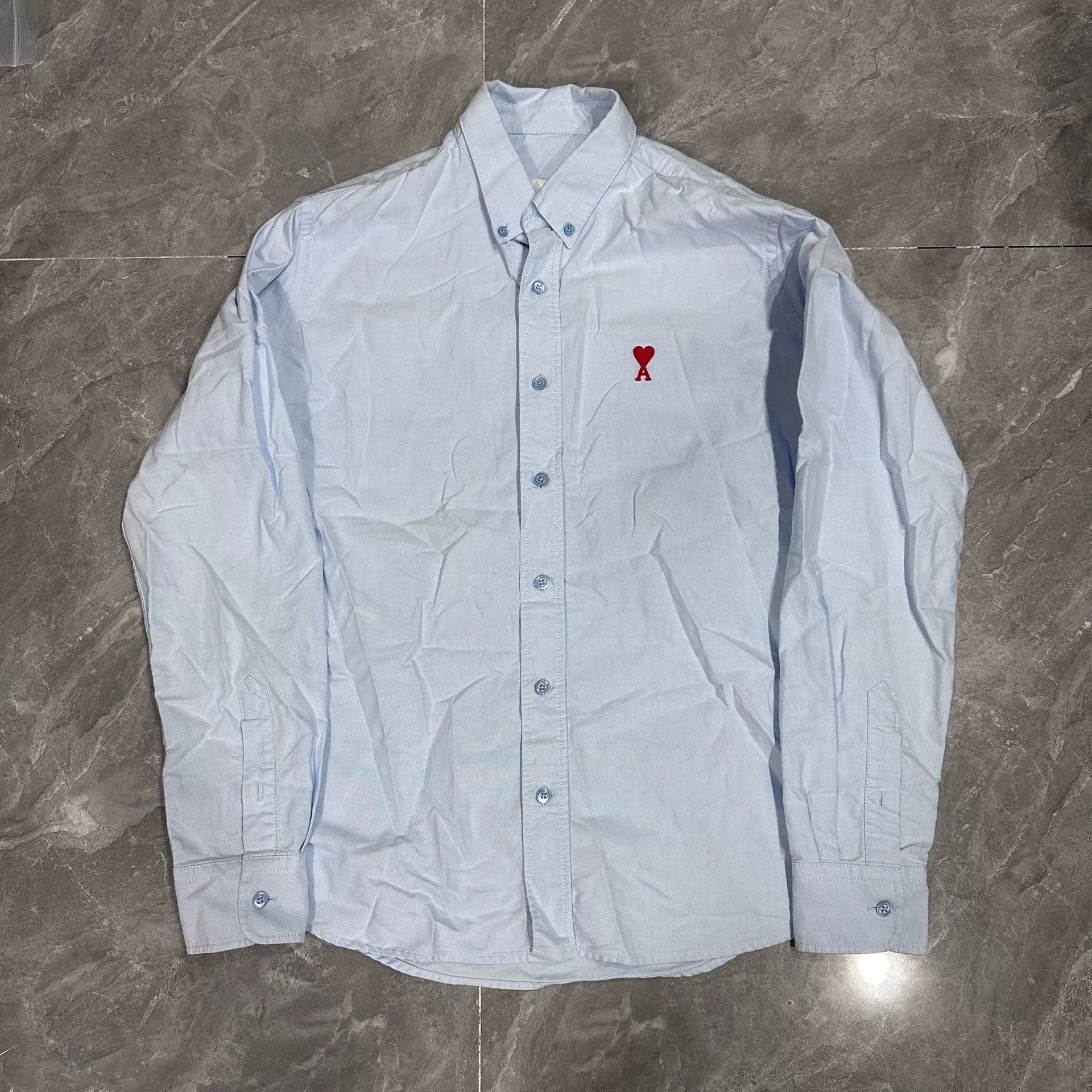 AMI AMI Paris Baby Blue Heart Embroidered Shirt Size US L / EU 52-54 / 3 - 1 Thumbnail