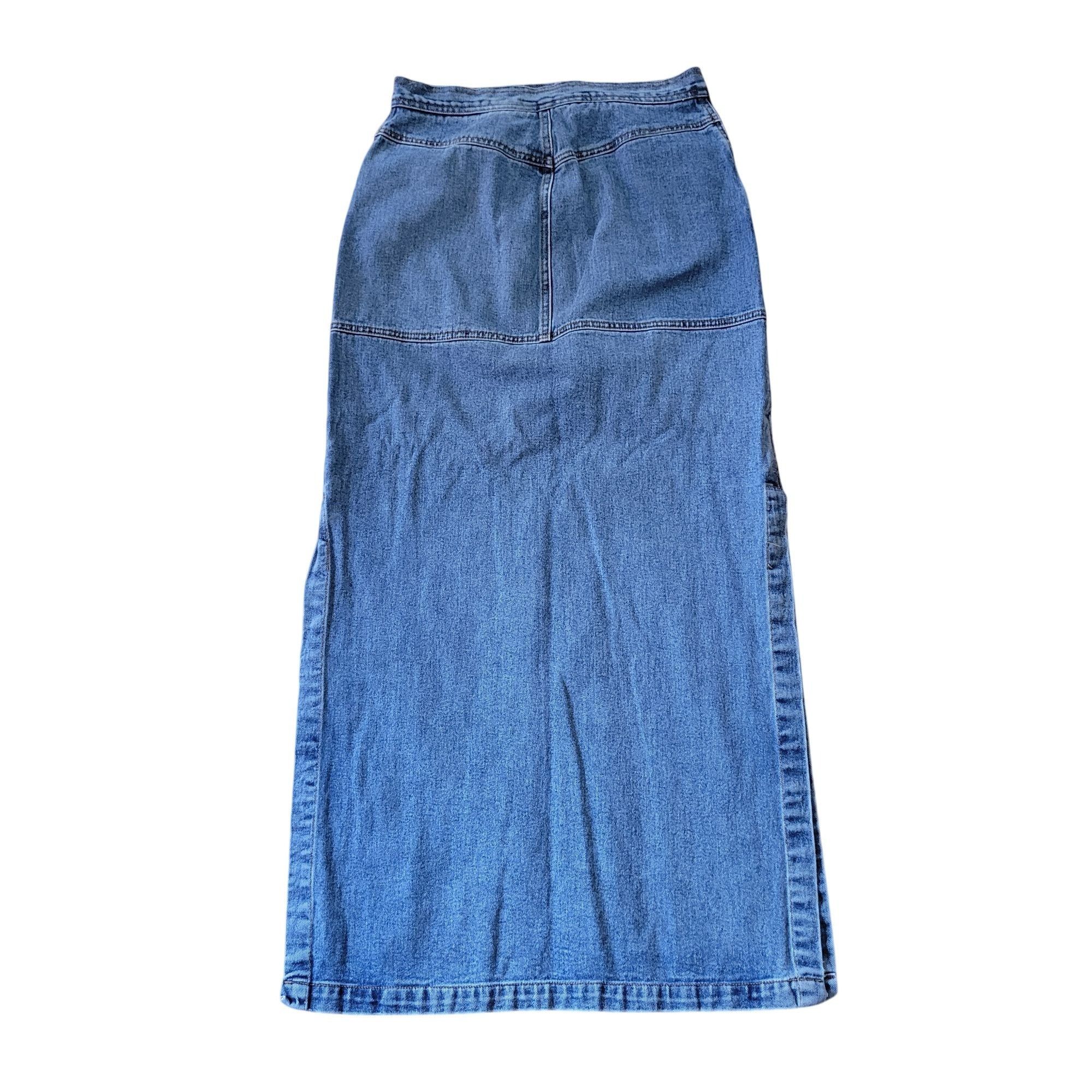 Vintage Jeanology Denim Maxi Skirt 6 Cotton Long Skirt Side Slits 90 Size 28" / US 6 / IT 42 - 3 Thumbnail
