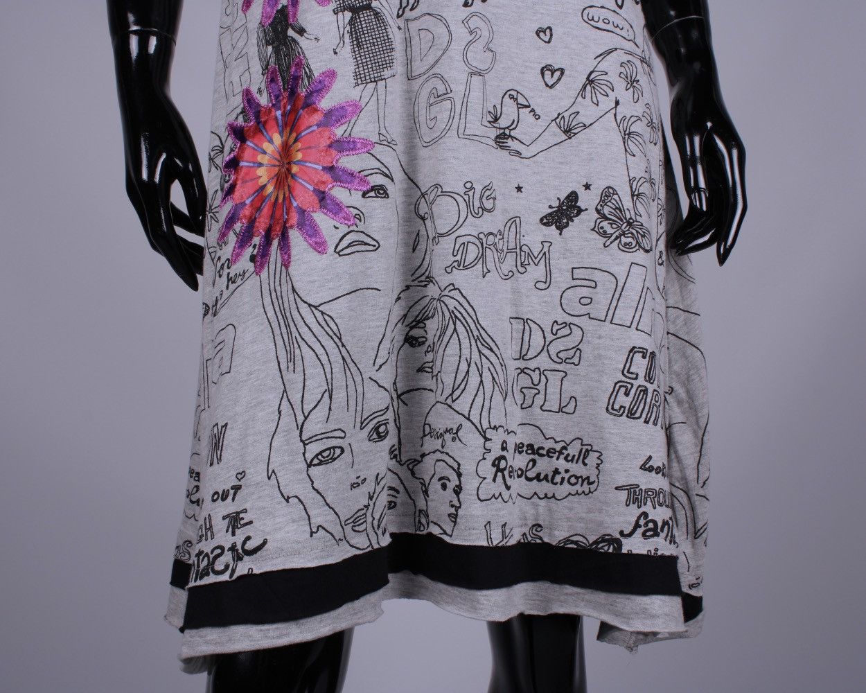 Designer × Desigual DESIGUAL Printed Big Dream A-Line Gray Cotton Blend Dress Size L / US 10 / IT 46 - 4 Thumbnail
