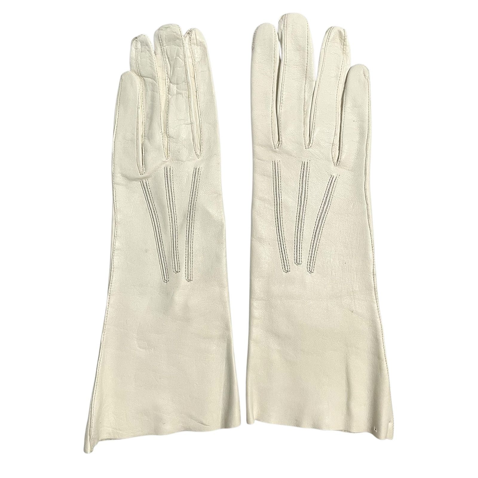 Vintage NWT Vintage Kid Skin Leather White Deadstock Long Gloves Size ONE SIZE - 2 Thumbnail