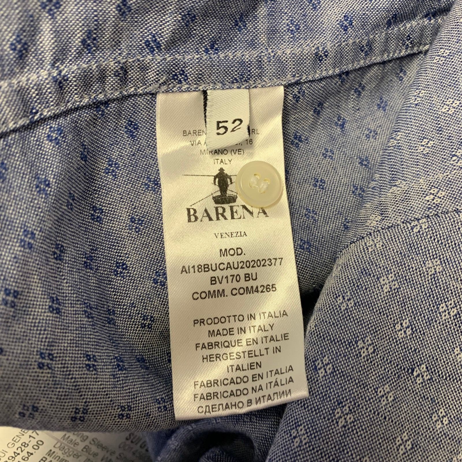 Barena BARENA Size XL Blue White Geometric Cotton Long Sleeve Shirt Size US XL / EU 56 / 4 - 6 Thumbnail