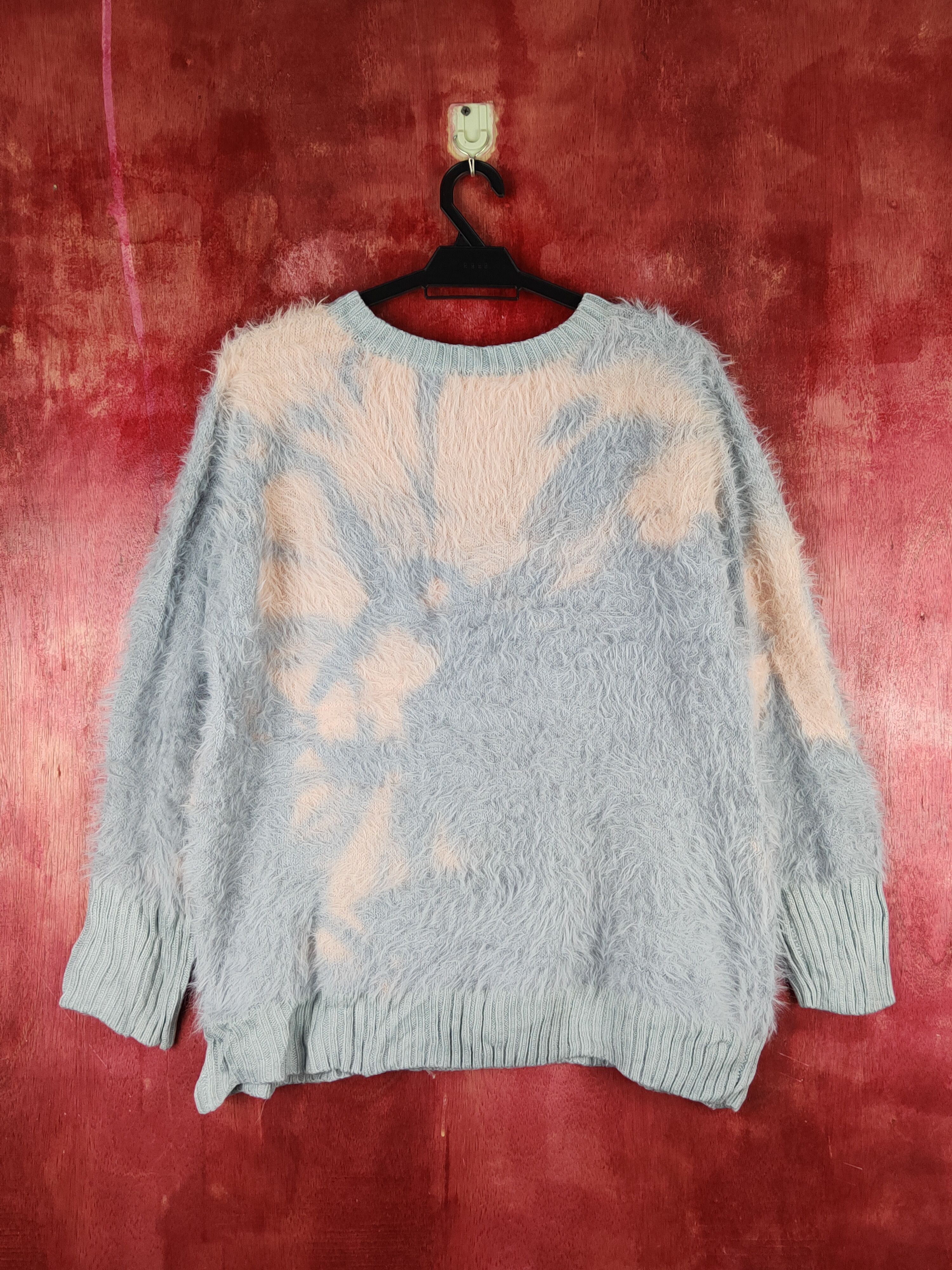 Aran Isles Knitwear × Japanese Brand × Vintage Japan faded Blue Shag Shaggy Fur Mohair Knitwear #S1937 Size L / US 10 / IT 46 - 7 Thumbnail