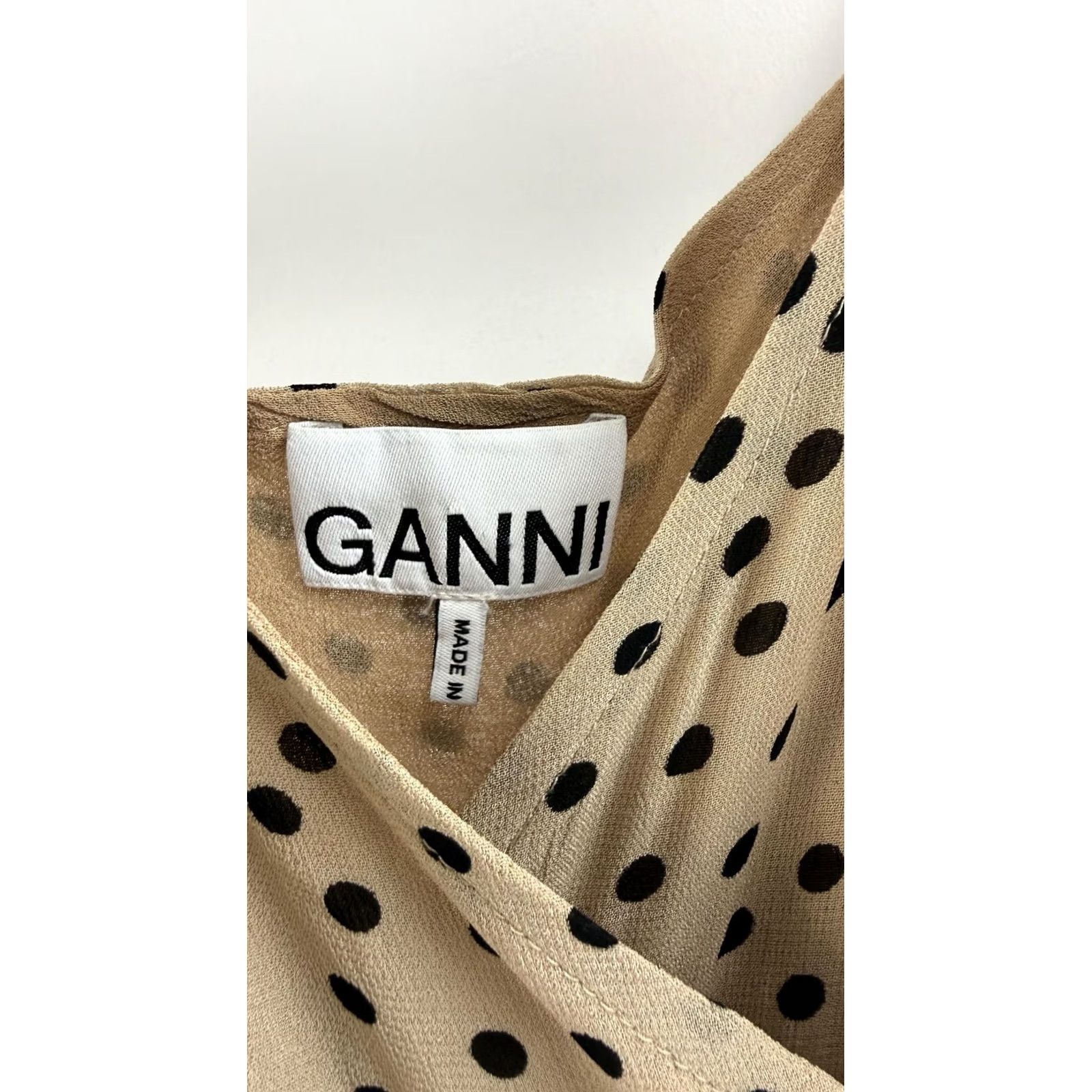 Ganni Ganni Dress Womens 34 Beige Black Polka Dot Slip Spaghetti Strap V Neck Flowy Maxi Size XXS / US 00 / IT 34 - 7 Thumbnail