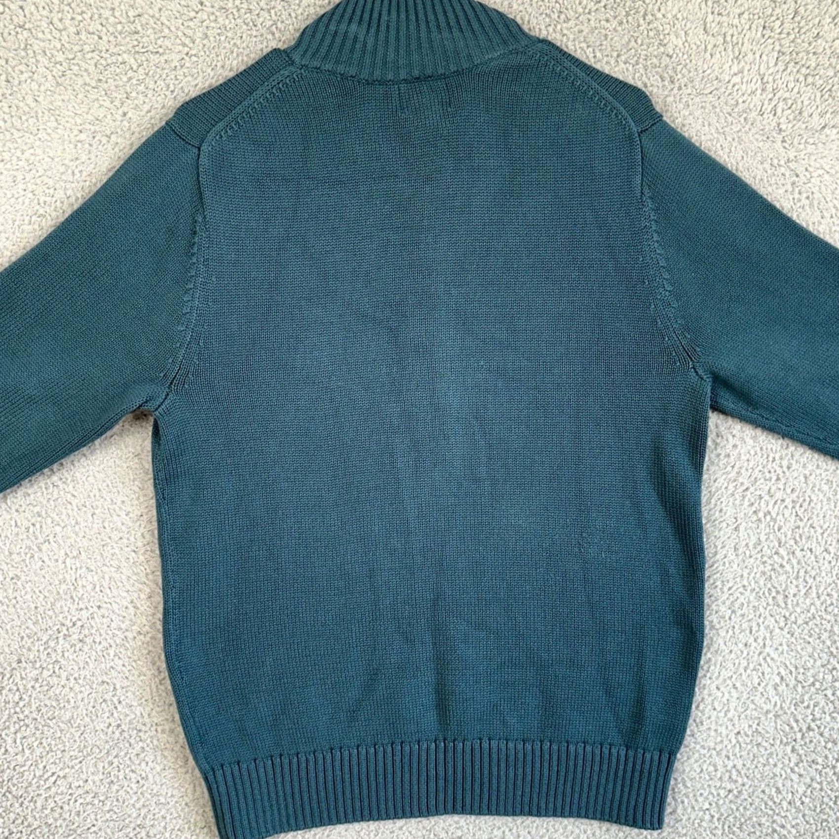 Vintage L.L. Bean Sweater Pullover Men Small Teal Long Sleeve 1/4 Zip Outdoor Casual Knit Mock Neck Regular Size S Mens Warm Breathable Solid 100% Cotton Size US S / EU 44-46 / 1 - 3 Thumbnail