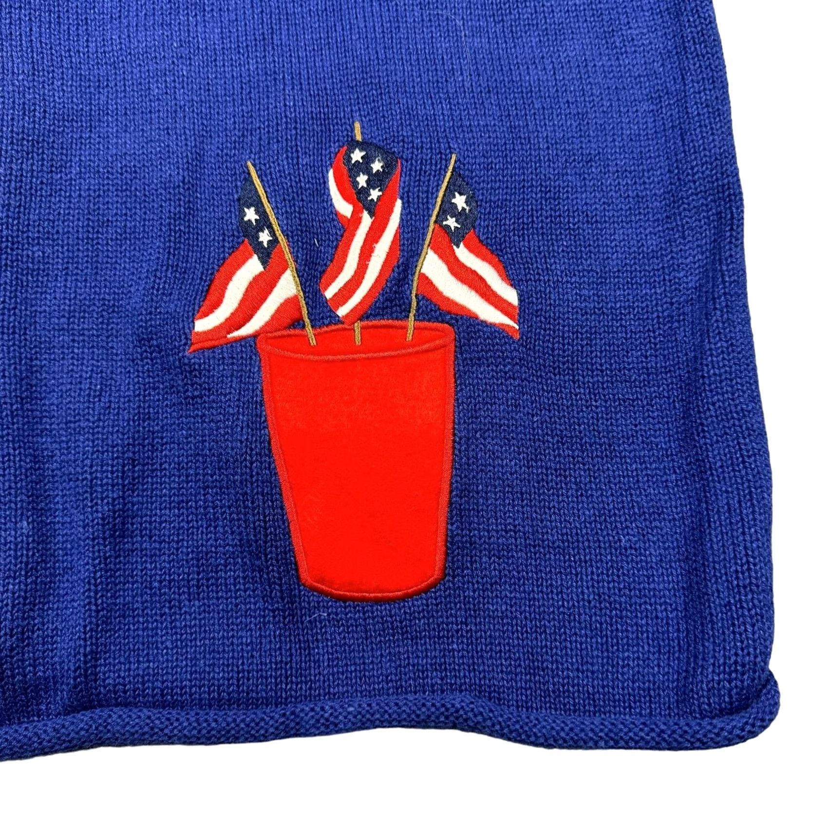 Quacker Factory USA Sweater Vintage Men's L Knit Embroidered Stars Stripes Short Sleeve 4th July Cardigan Cotton Blend Regular Sailor Blue 90s Patriotic Mens Size US L / EU 52-54 / 3 - 6 Thumbnail