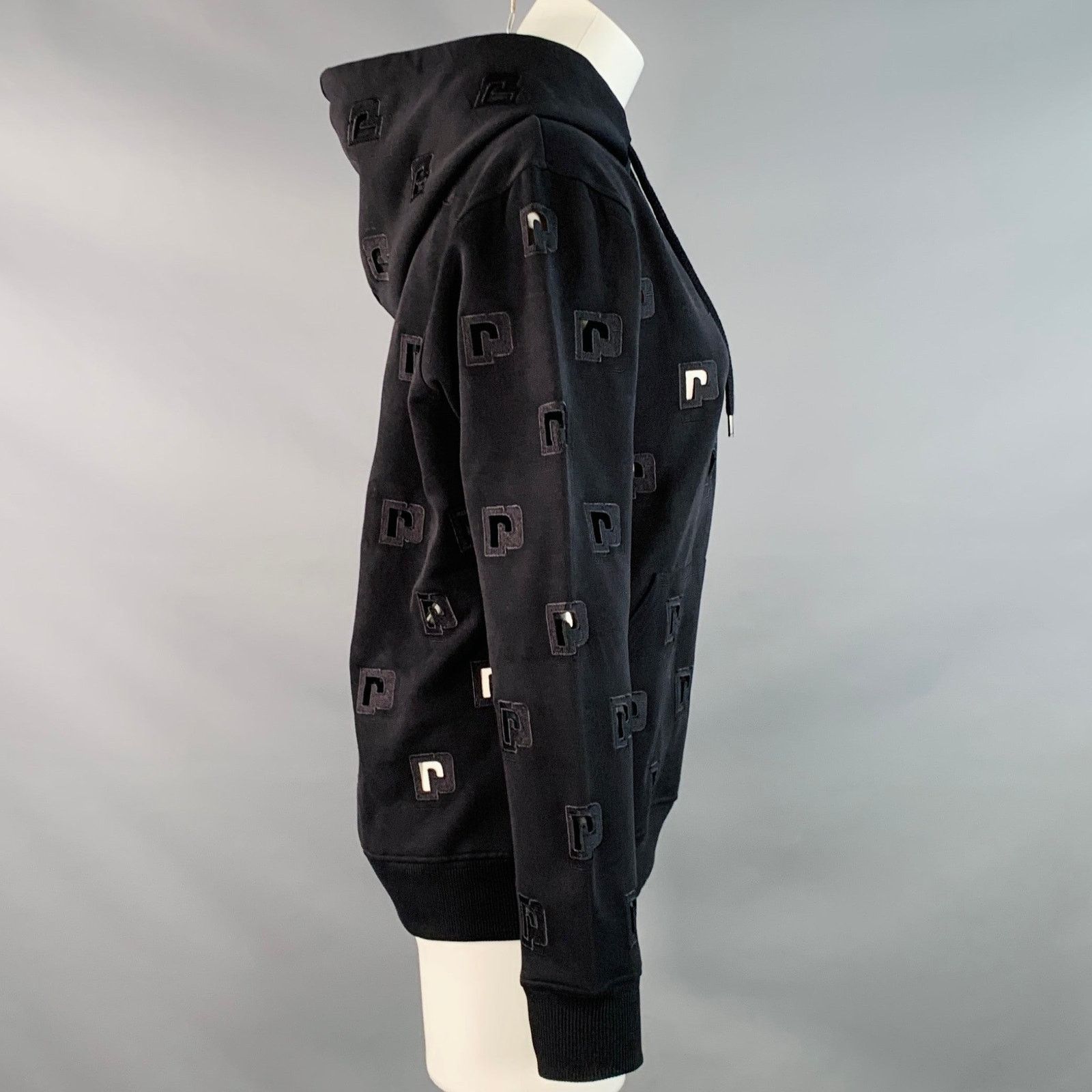 Paco Rabanne S Black Cotton Blend Cutout Logo Hooded Pullover Size S / US 4 / IT 40 - 3 Thumbnail