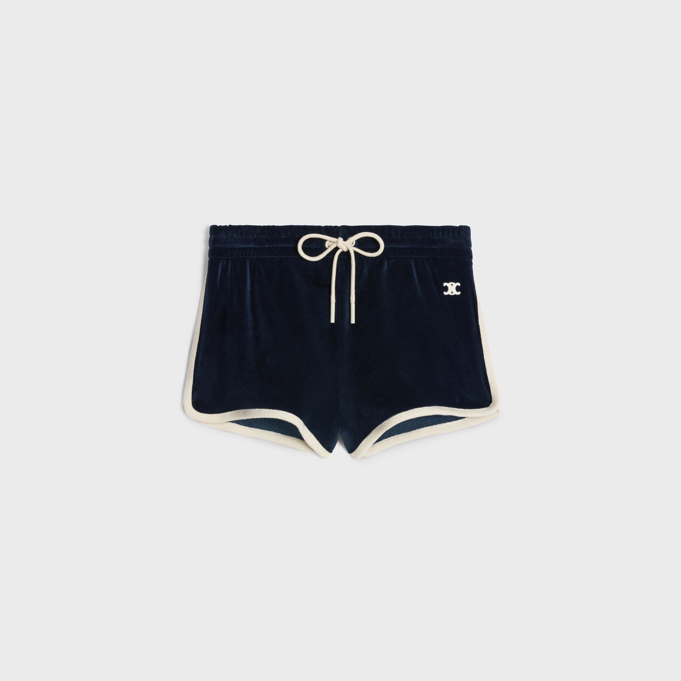 Celine TRIOMPHE MINI SHORTS IN VELVET JERSE midnight/off white Size 25" / US 0 / IT 36 - 1 Thumbnail