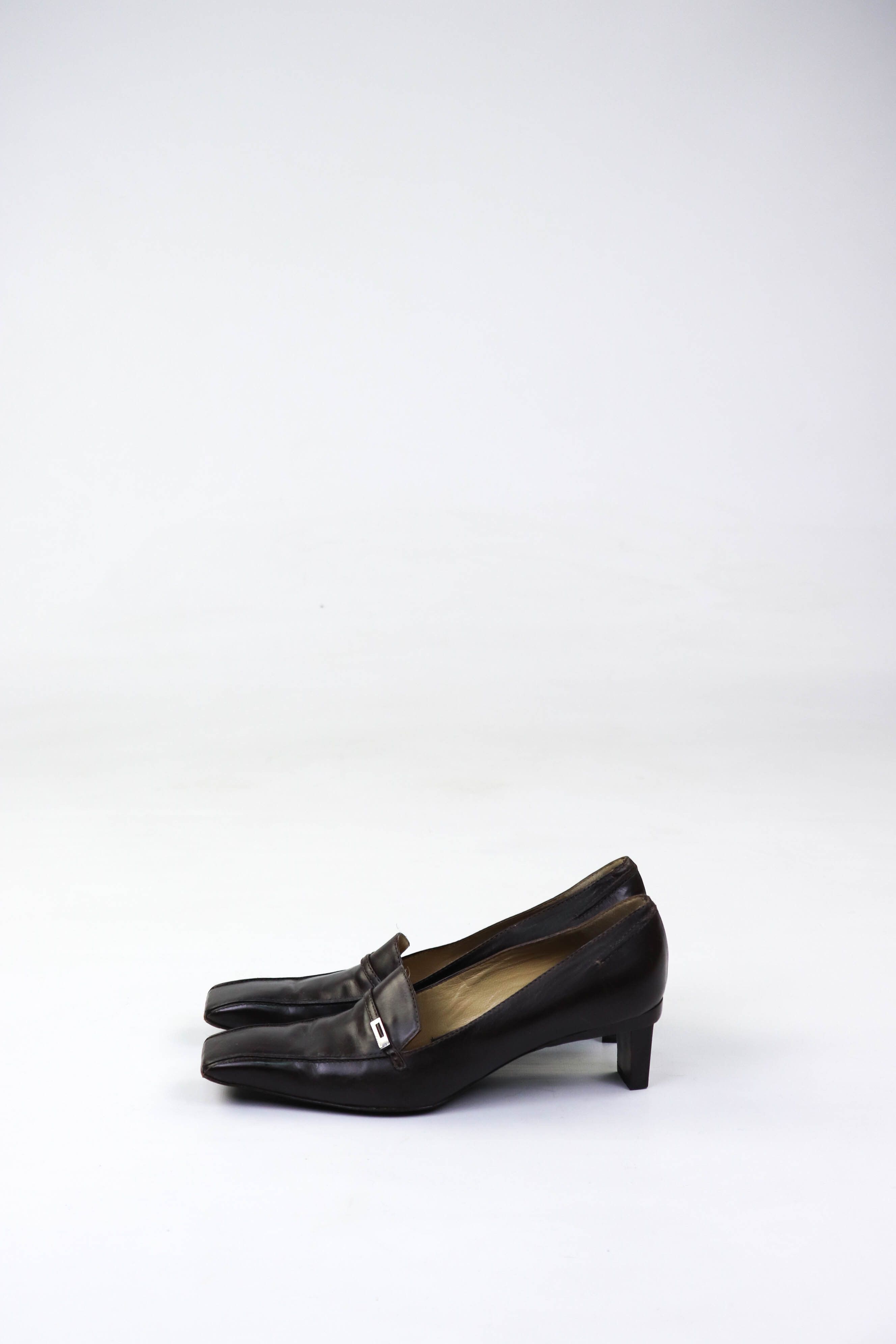 Pollini Vintage Pollini Made in Italy Brown Leather Square Toe Heels Size US 9 / IT 39 - 4 Thumbnail