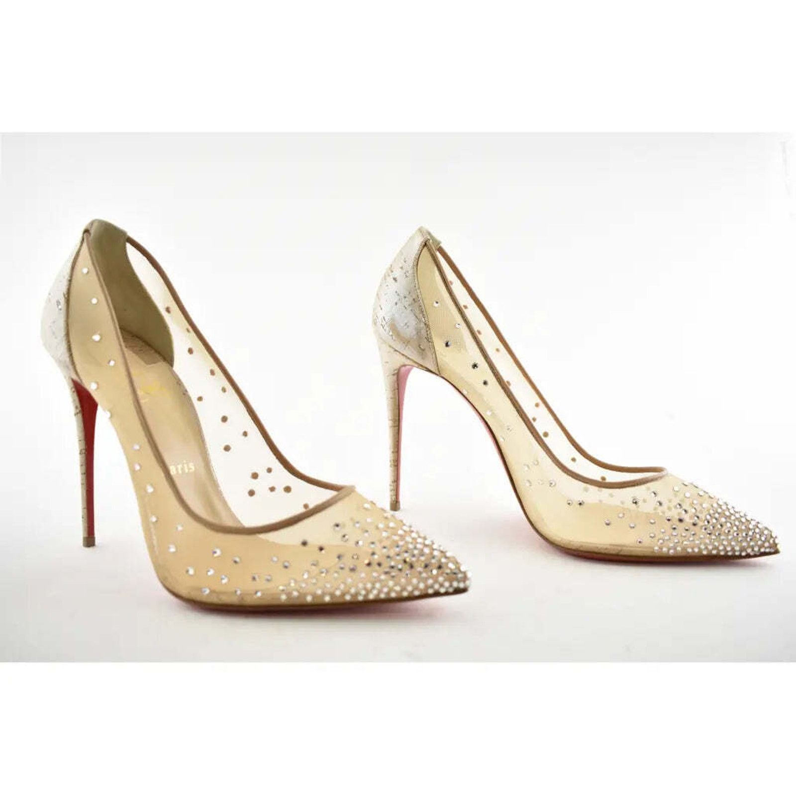 Christian Louboutin Follies Strass 100 Silver Liege Mesh Crystal Heel Pump 42 Size US 12 / IT 42 - 4 Thumbnail