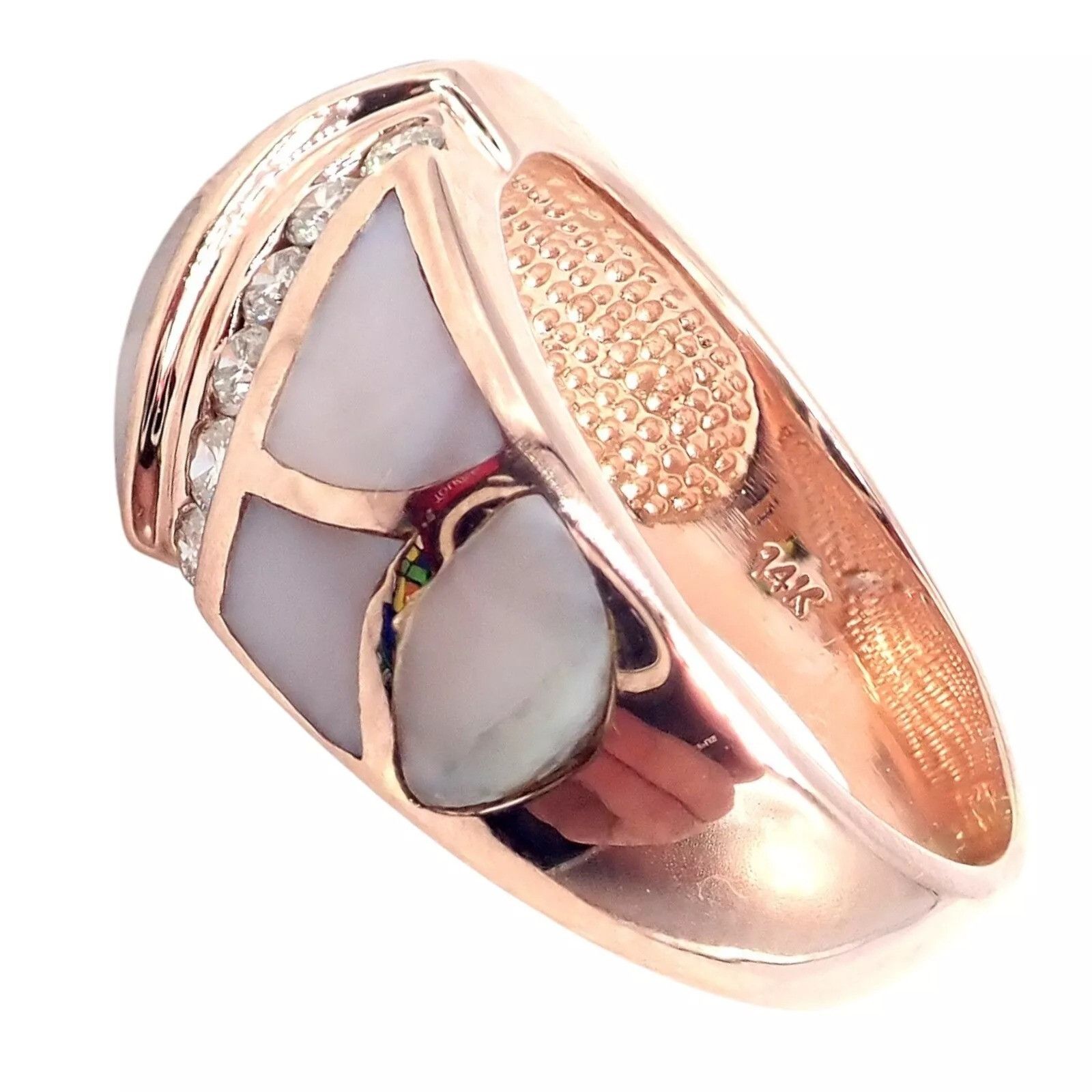 The Unbranded Brand Estate 14k Rose Gold Diamond Mother of Pearl Ring sz 7.5 Size ONE SIZE - 5 Thumbnail