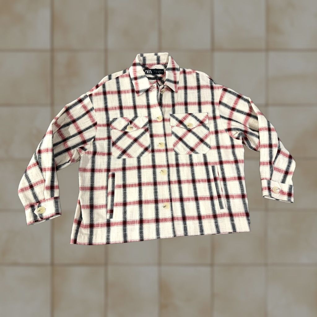 Zara ZARA Jacket Womens S White Plaid Flannel Button Front Shacket, Lightweight Cotton-Blend, Relaxed Fit, Casual, Fall Spring Size S / US 4 / IT 40 - 1 Thumbnail