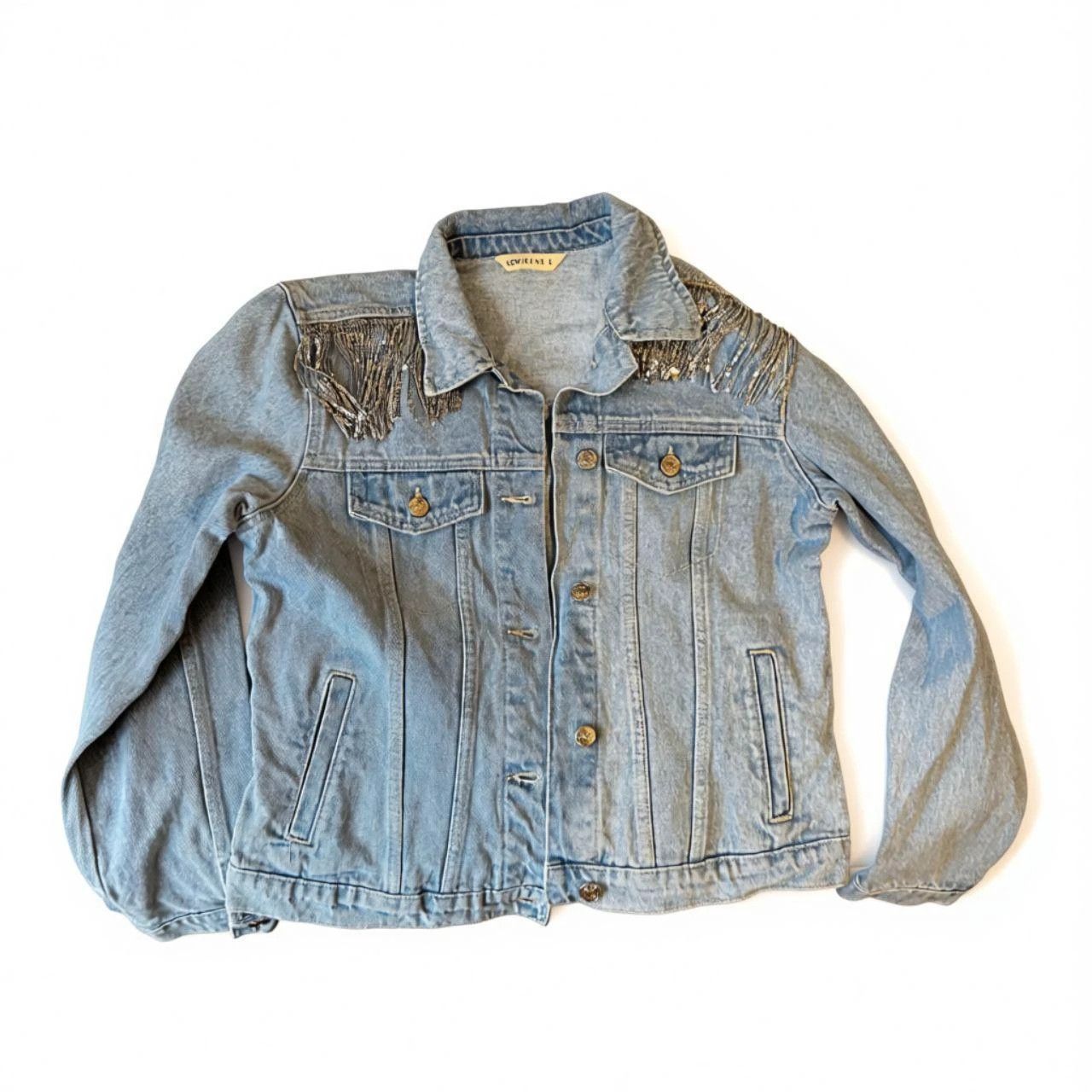 Other y2k embellished denim jacket Silver button glam | size L Size L / US 10 / IT 46 - 1 Thumbnail