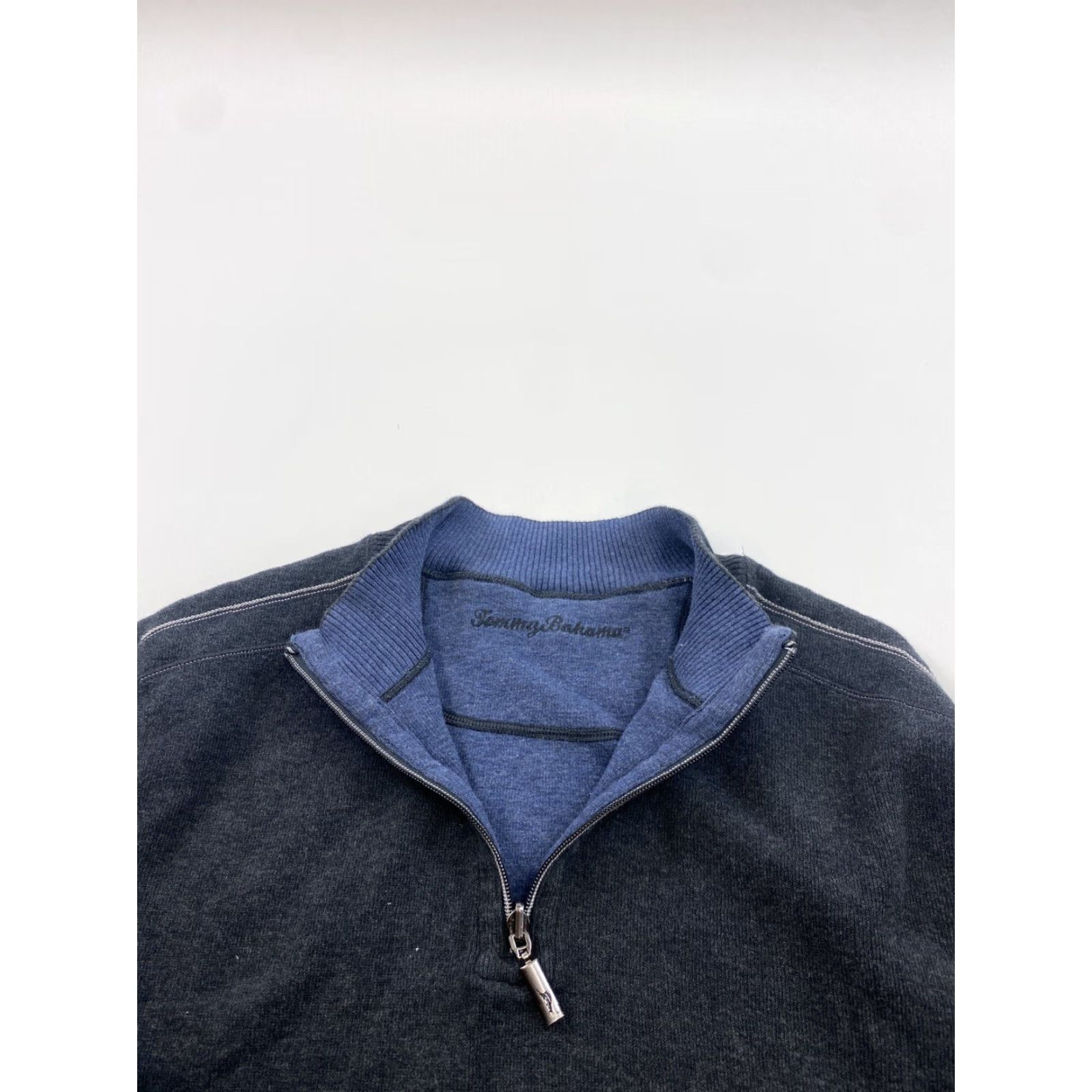 Tommy Bahama Tommy Bahama Reversible Sweater Mens XL Gray Blue Quarter Zip 1/4 Zip Mock Neck Knit Pullover Classic Preppy Size US XL / EU 56 / 4 - 2 Thumbnail