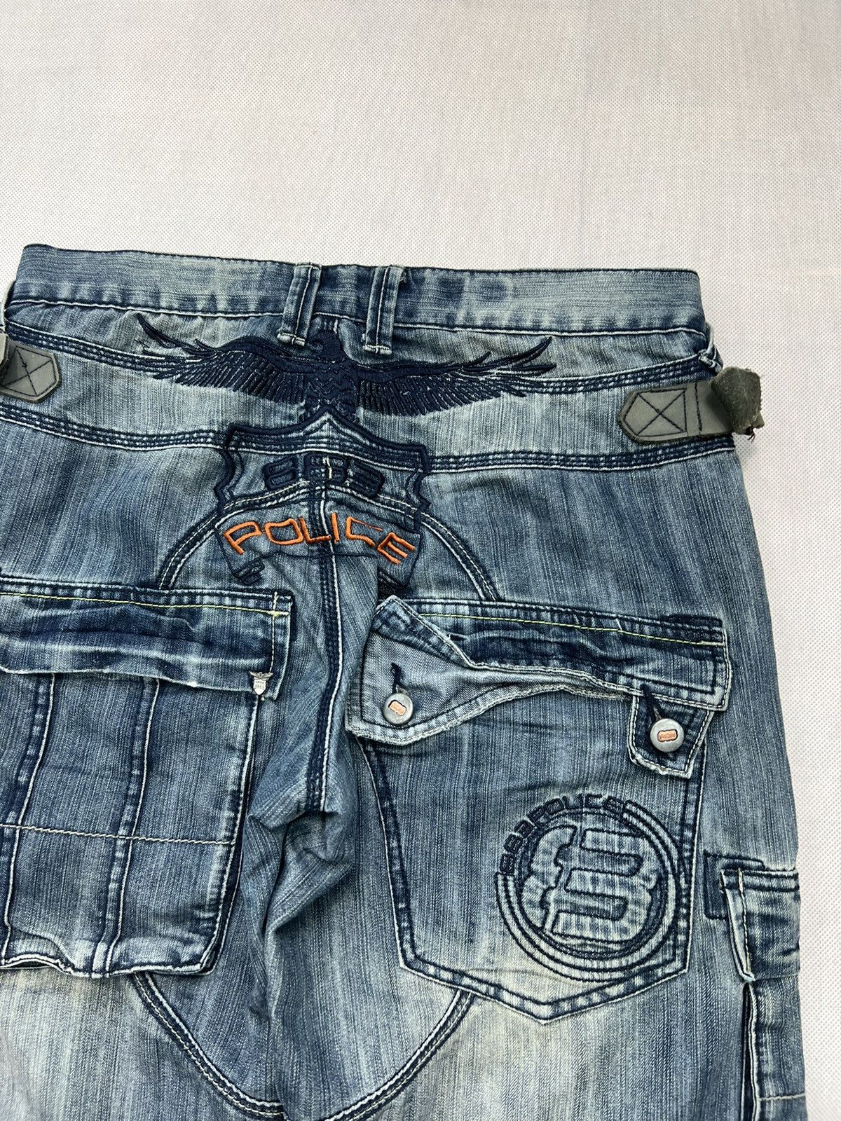 Cargo Pants Police 883 Denim Jeans Multipocket Faded Vintage