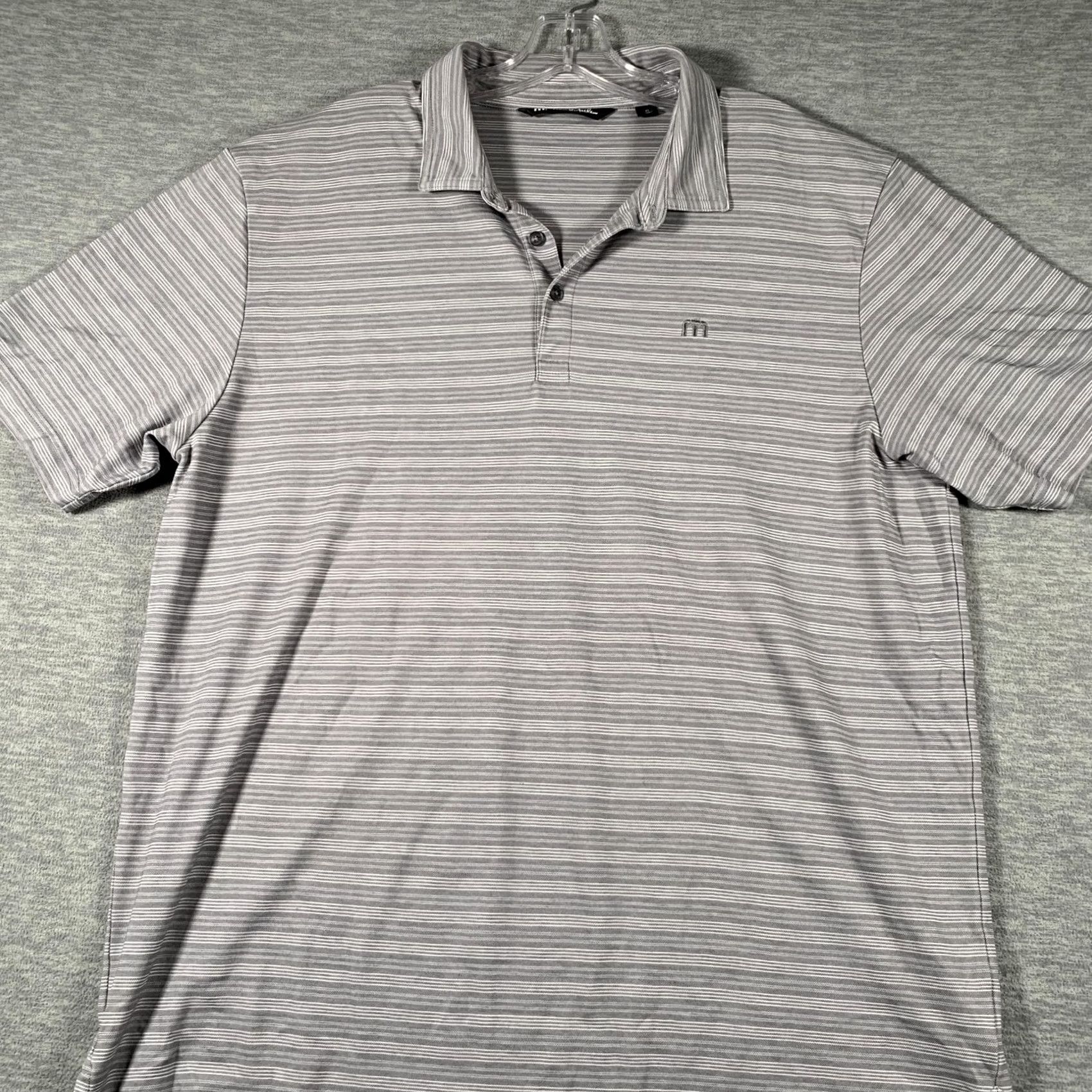 TravisMathew Travis Mathew Polo Shirt Mens XL Gray Micro Stripe Golf Performance Short Sleeve Size US XL / EU 56 / 4 - 2 Thumbnail