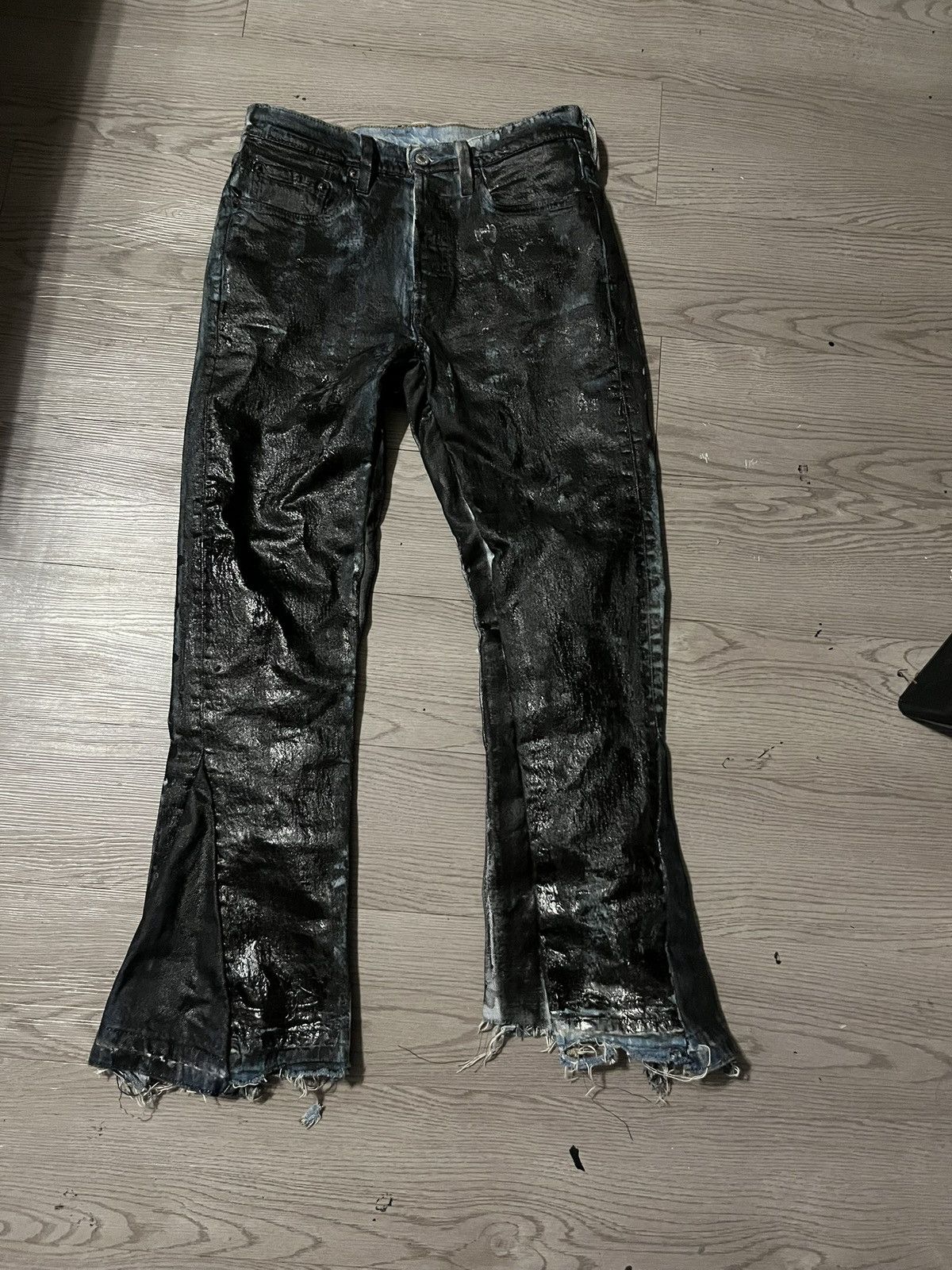 painted black waxed demin