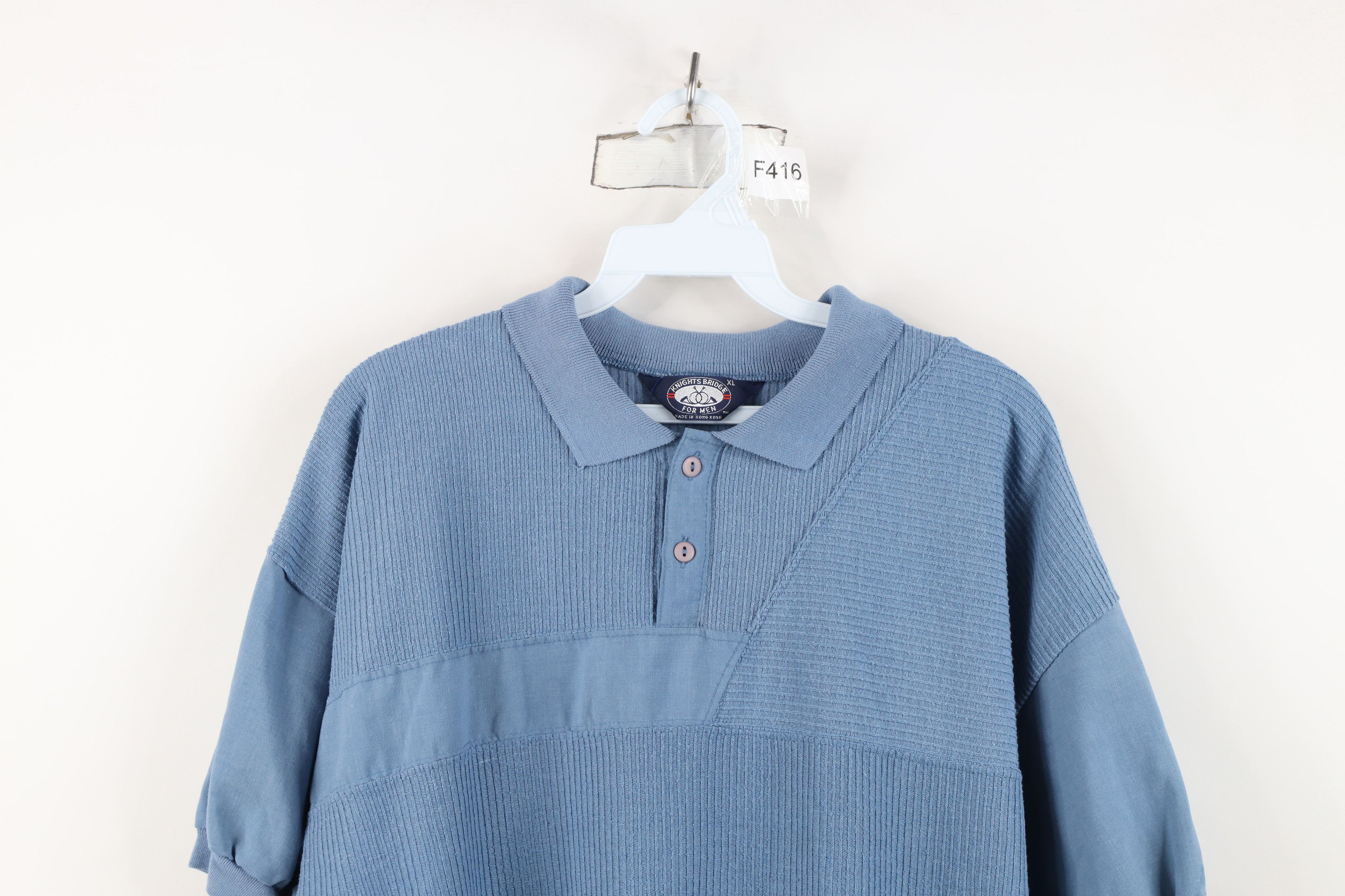 Vintage Vintage 90s Streetwear Ribbed Knit Pullover Polo Shirt Blue Size US XL / EU 56 / 4 - 2 Thumbnail