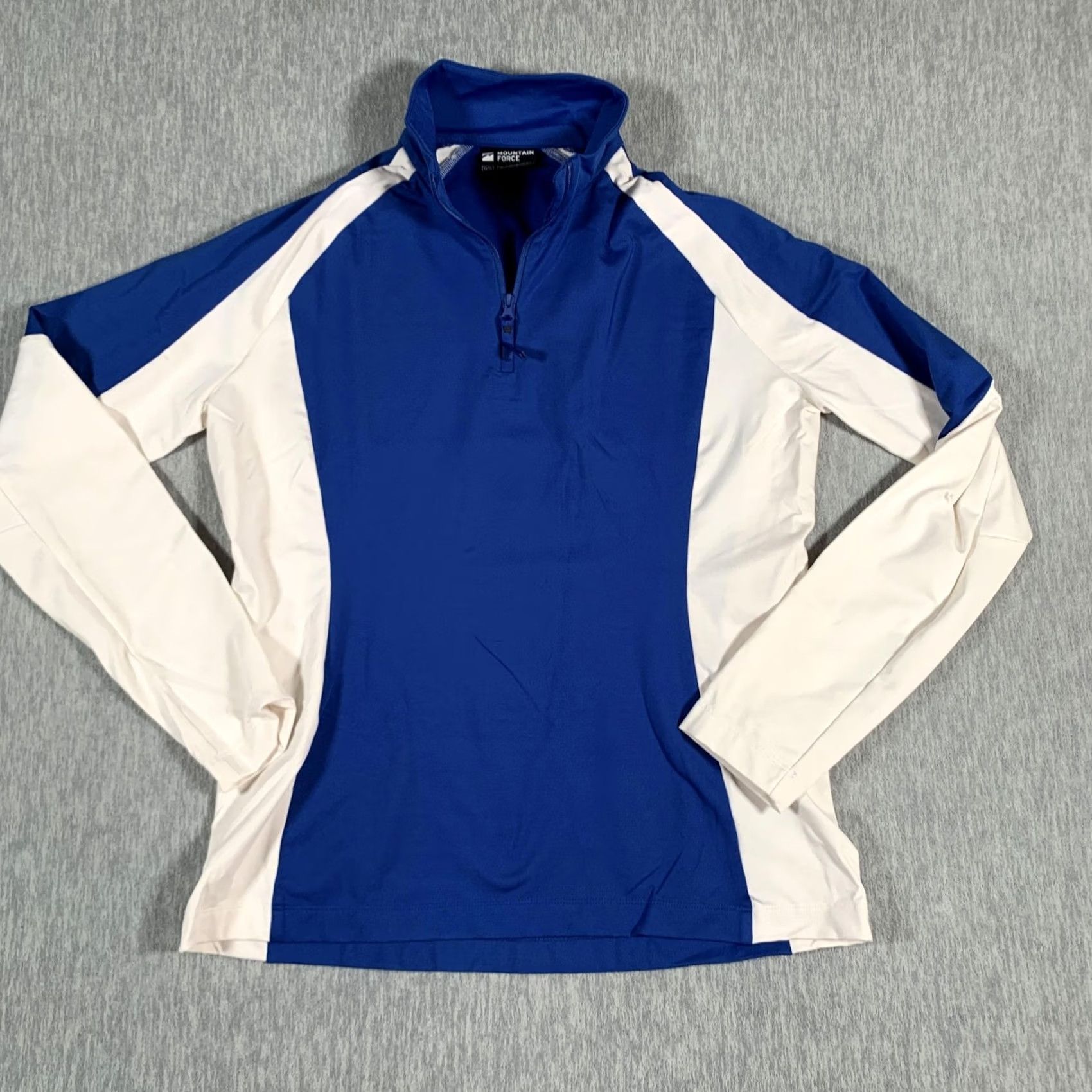 Layer 8 VINTAGE Mountain Force Pullover Womens XL Blue White 1/4 Zip Mock Neck Athletic Fit Ski Base Layer Teens? Size XL / US 12-14 / IT 48-50 - 2 Thumbnail