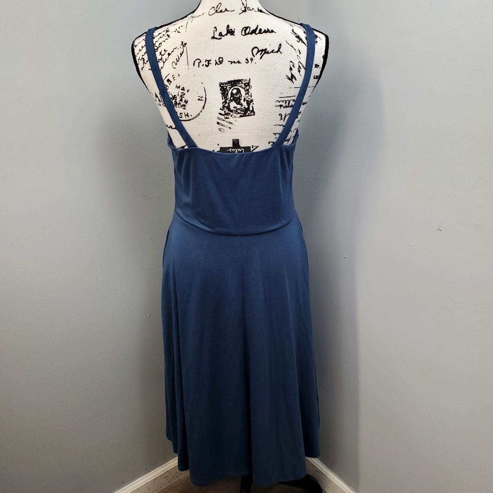 Lulus Lulus Womens Large Blue Rayon Wide Strap Keyhole Tie Front Pleated Sheath Dress Size L / US 10 / IT 46 - 2 Thumbnail